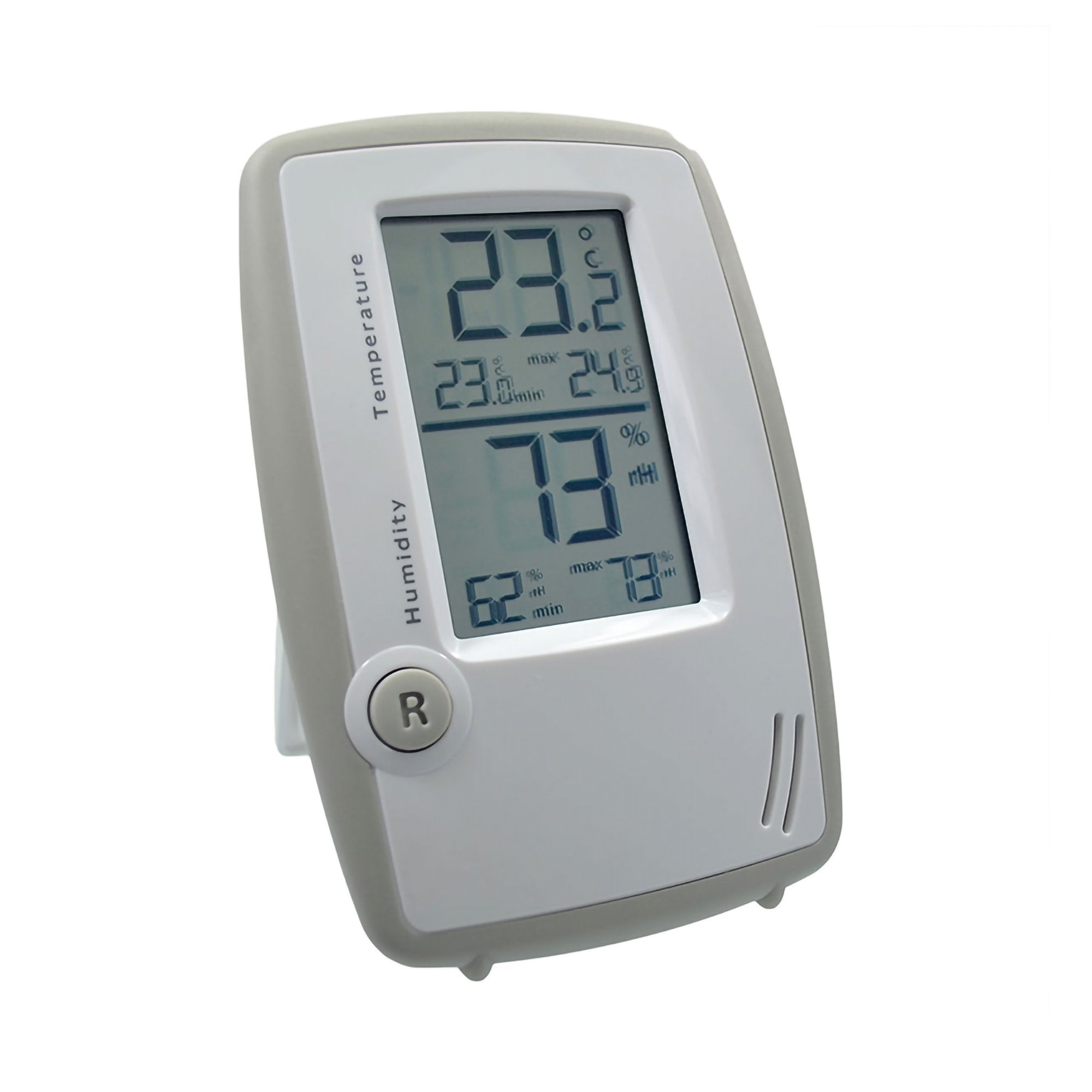 Digital Thermometer / Hygrometer Fahrenheit / Celsius 14° to 158° F ( 10° to 70° C) Internal Sensor Flip out Stand / Hanging Battery Operated
