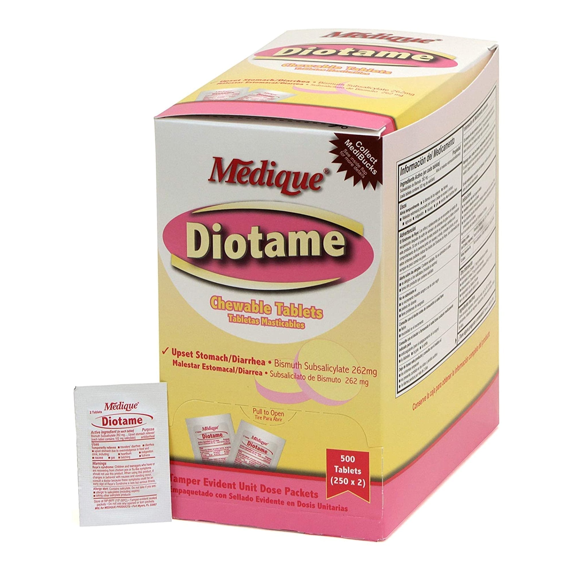 Anti Diarrheal Diotame 262 mg Strength Chewable Tablet 500 per Box