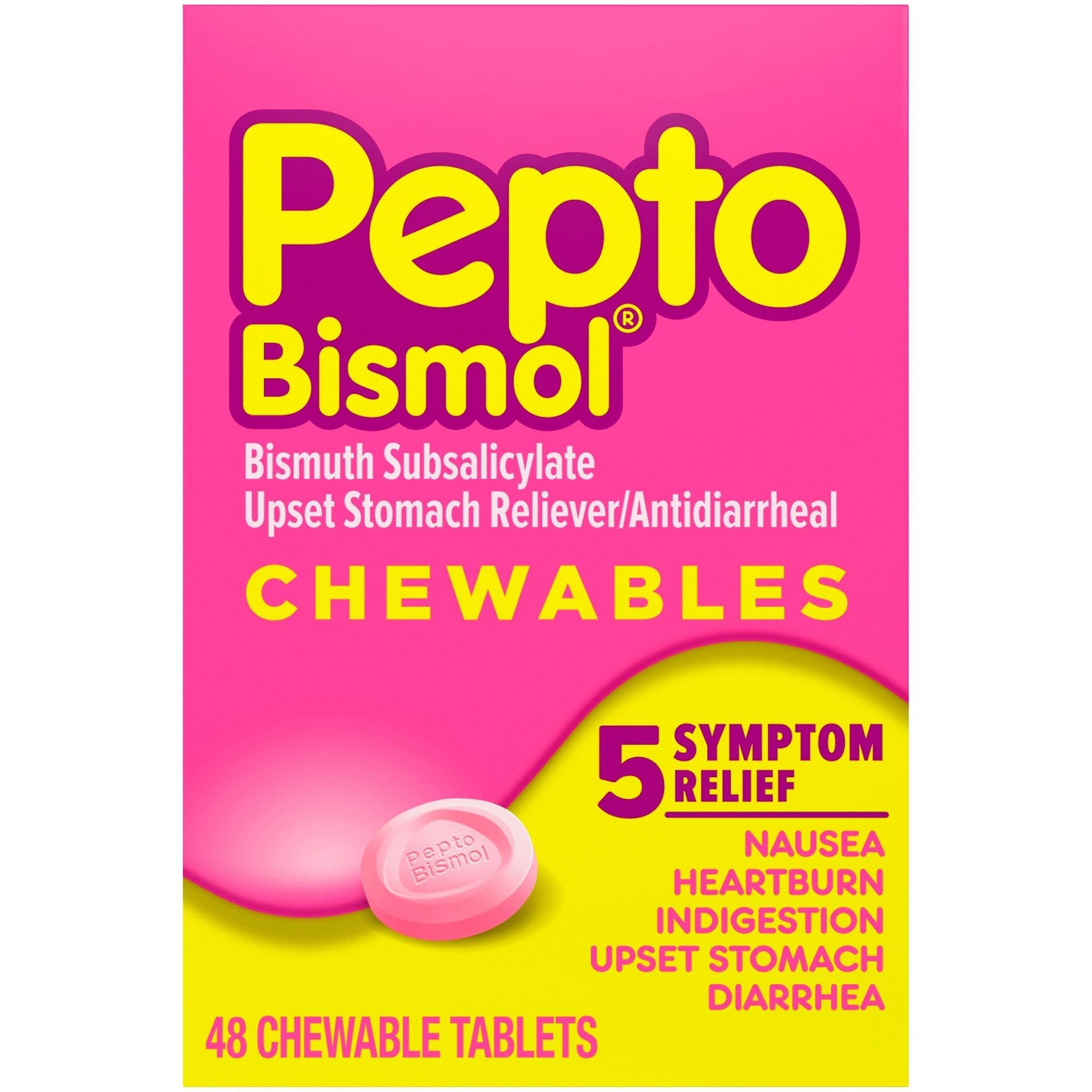 Anti Diarrheal Pepto Bismol 262 mg Strength Chewable Tablet 48 per Box