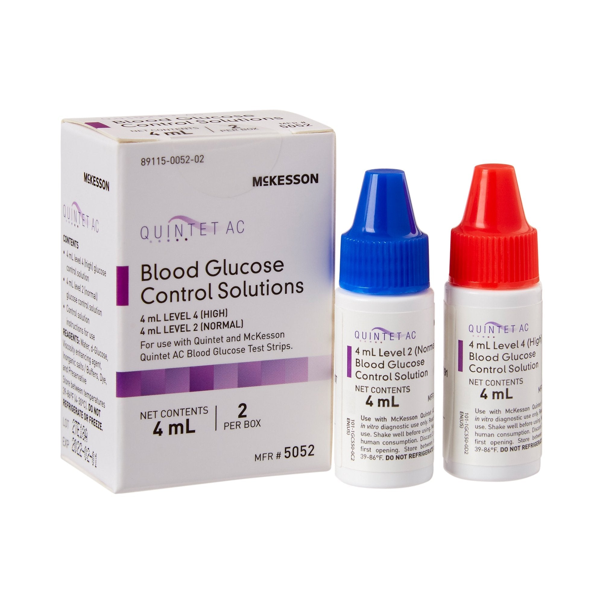 Blood Glucose Control Solution McKesson Quintet AC 2 X 4 mL Level 1 & 2