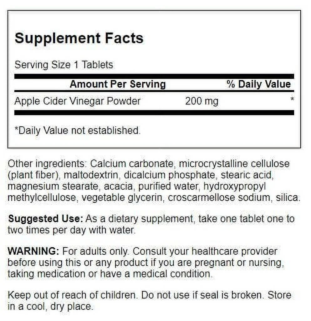 Apple Cider Vinegar   Double Strength 200 Mg 120 Tabs 3 Pack