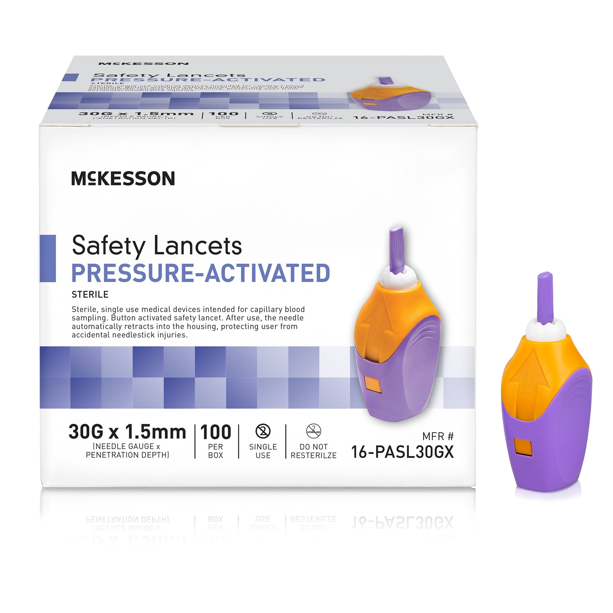 Safety Lancet McKesson 30 Gauge Retractable Pressure Activated Finger