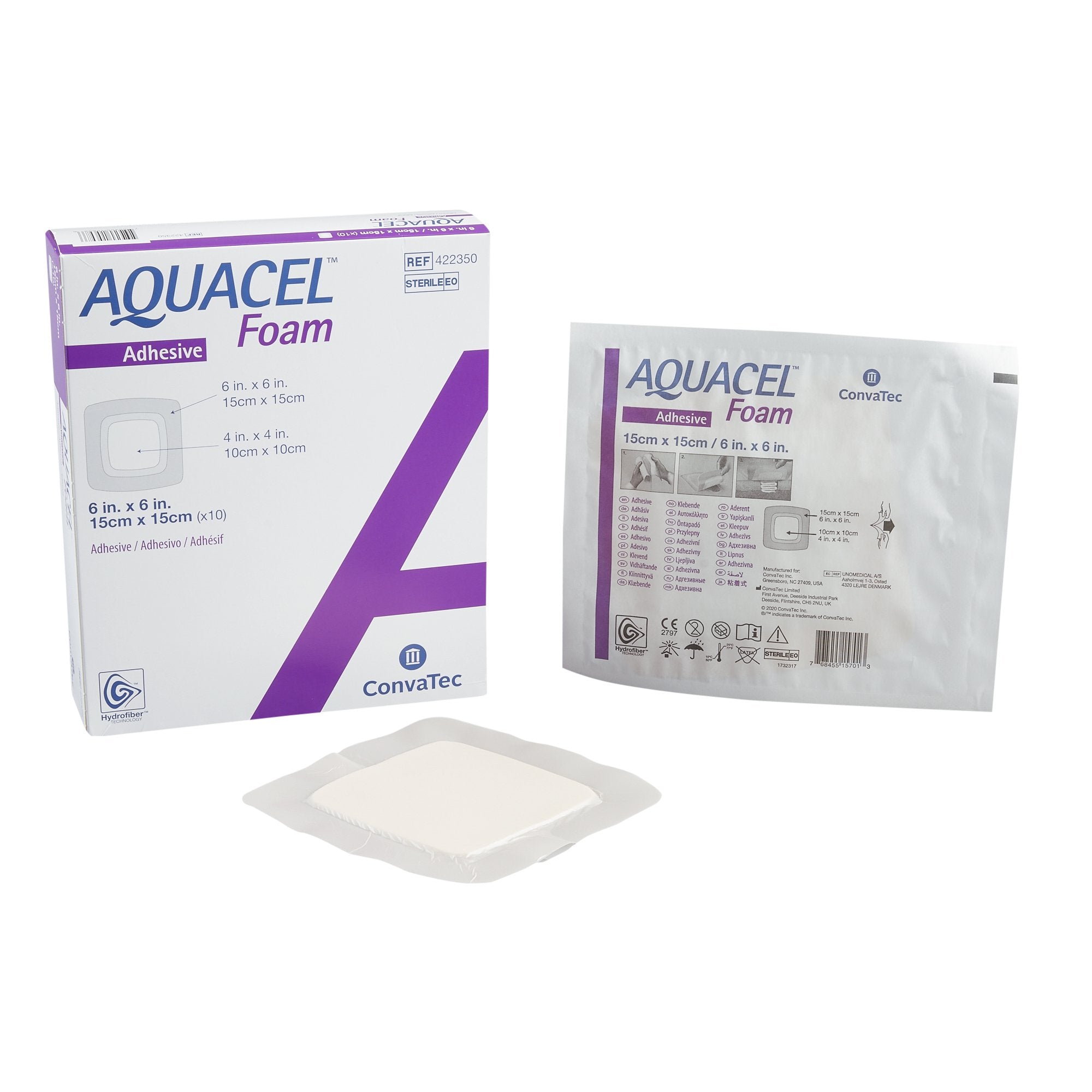Foam Dressing Aquacel 6 X 6 Inch With Border Waterproof Film Backing Silicone Adhesive Square Sterile