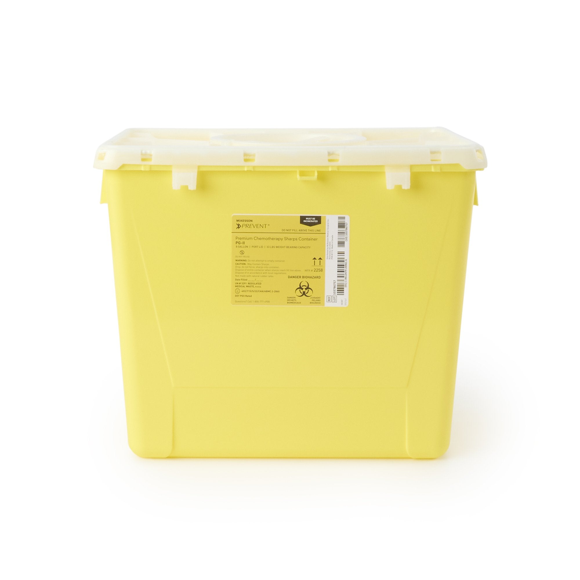 Chemotherapy Waste Container McKesson Prevent Yellow Base 13-1/2 H X 17-3/10 W X 13 L Inch Vertical Entry 8 Gallon, Packaging Type- Case