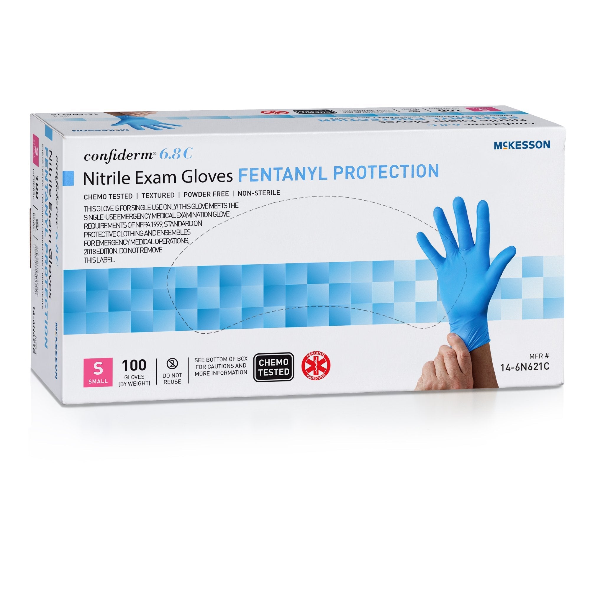 Exam Glove McKesson Confiderm 6.8C Small NonSterile Nitrile Standard Cuff Length Fully Textured Blue Chemo Tested / Fentanyl Tested