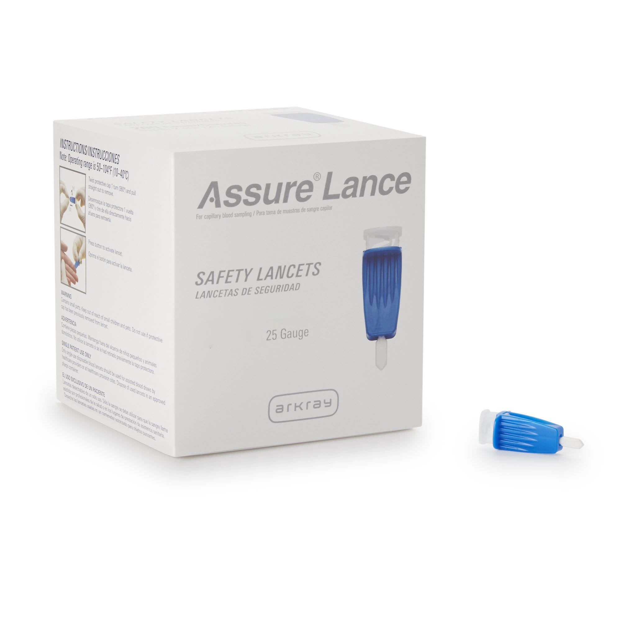 Safety Lancet Assure 25 Gauge Protective Safety Cap Push Button Activation Finger