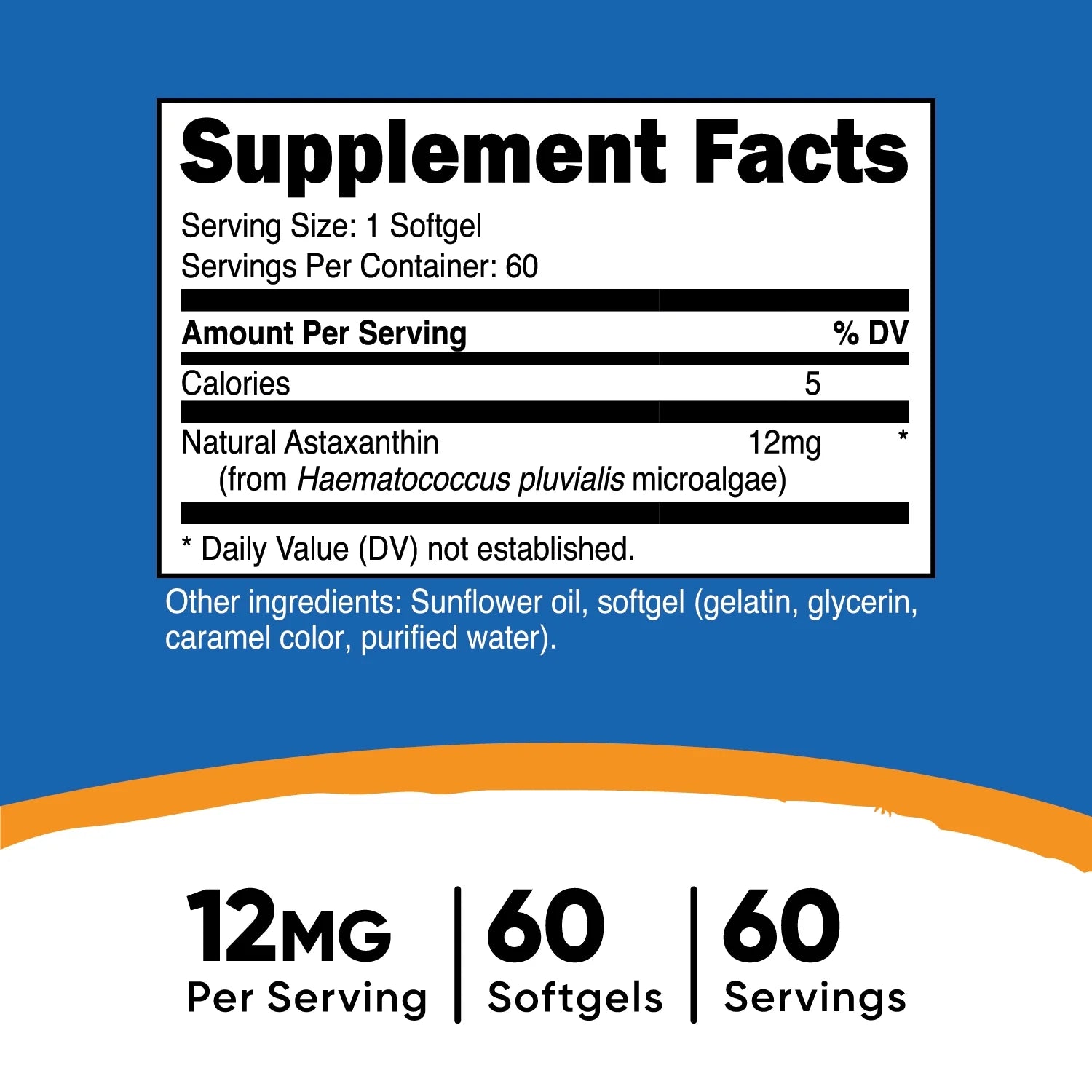 Astaxanthin 12Mg, Non Gmo and Gluten Free, 60 Softgels, Health Supplement