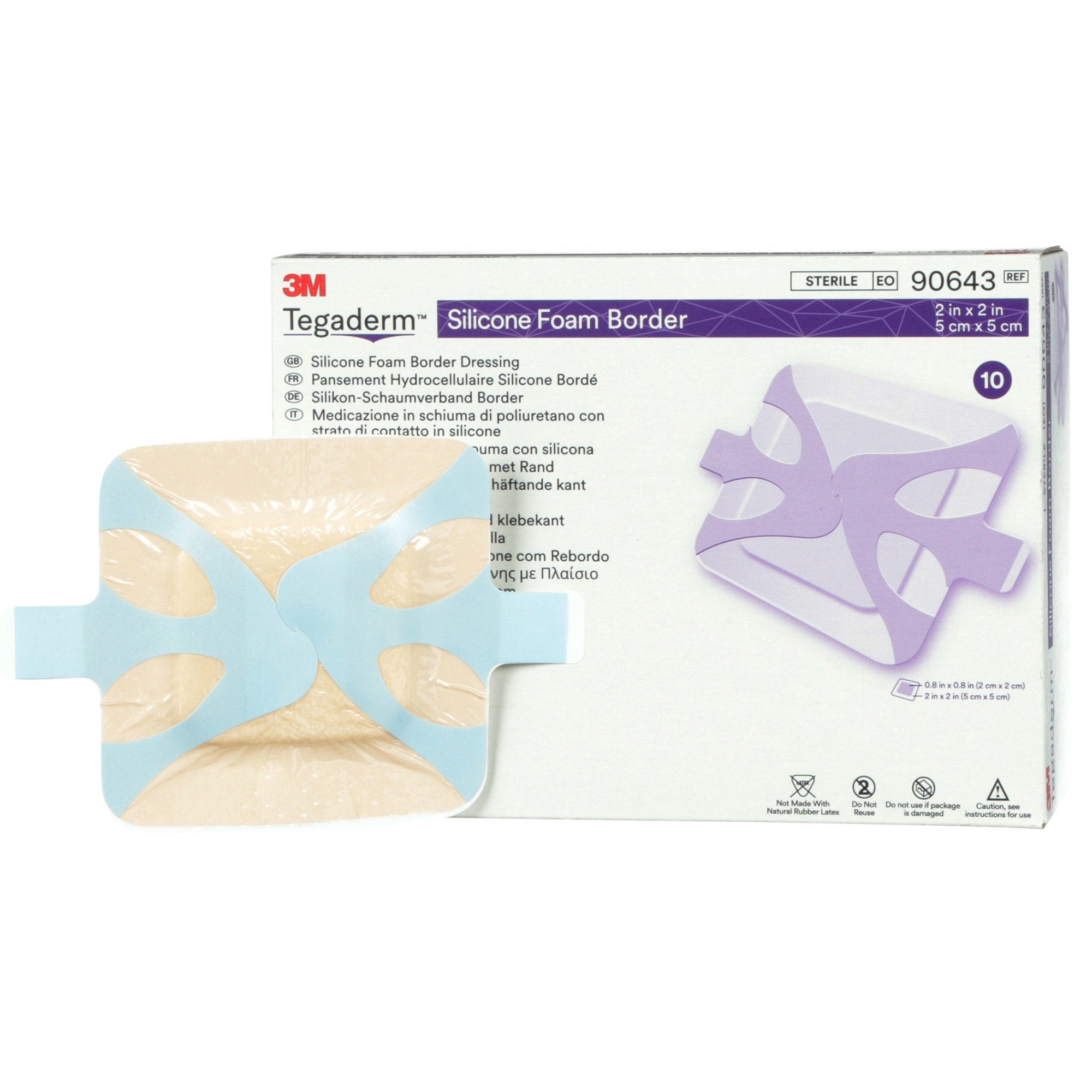 Foam Dressing 3M Tegaderm 2 X 2 Inch With Border Film Backing Silicone Adhesive Square Sterile, Packaging Type- Box