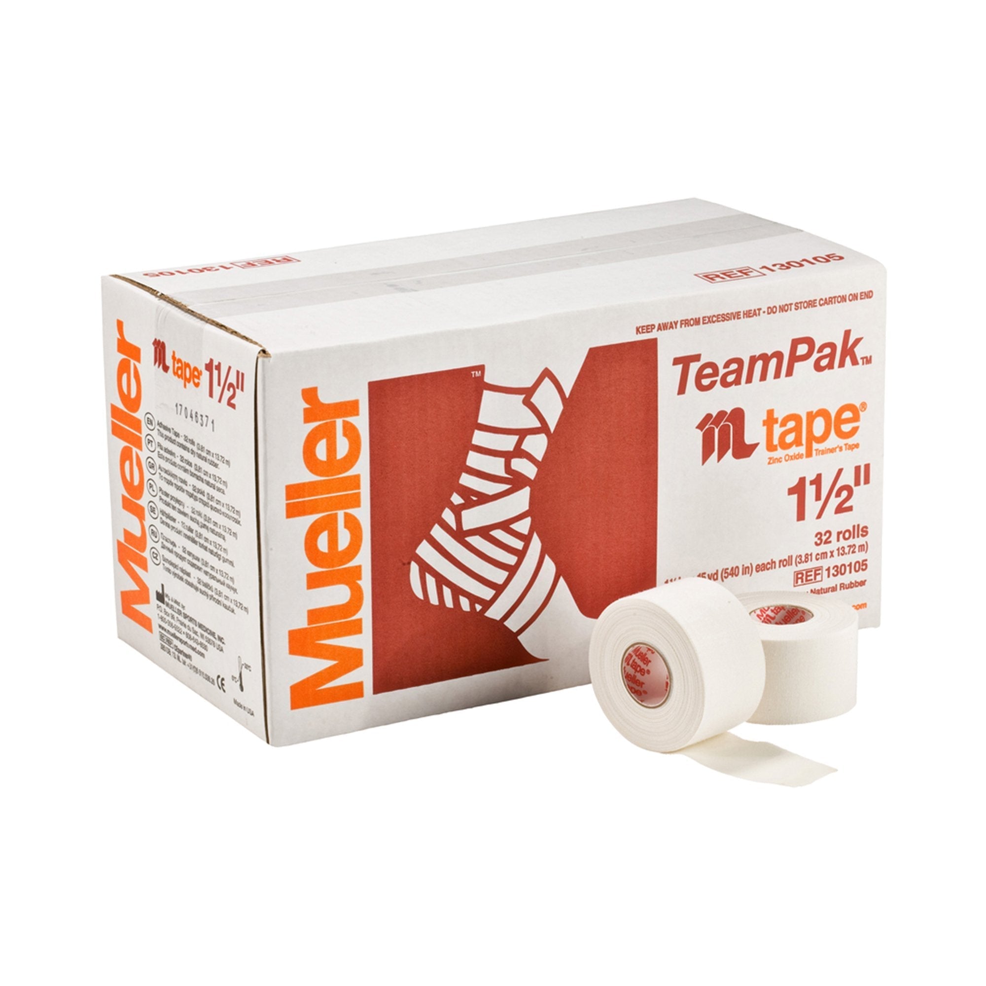 Athletic Tape Mueller Mtape White 1 1/2 Inch X 15 Yard Cotton / Zinc Oxide NonSterile