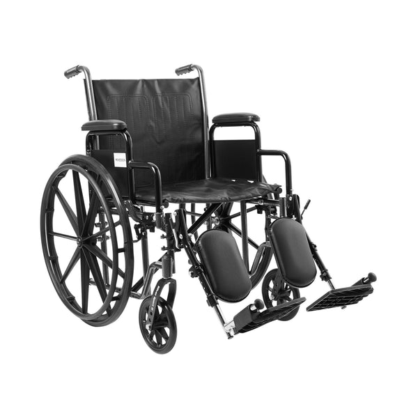 Lightweight manual wheelchair for adults with black upholstery front angle view