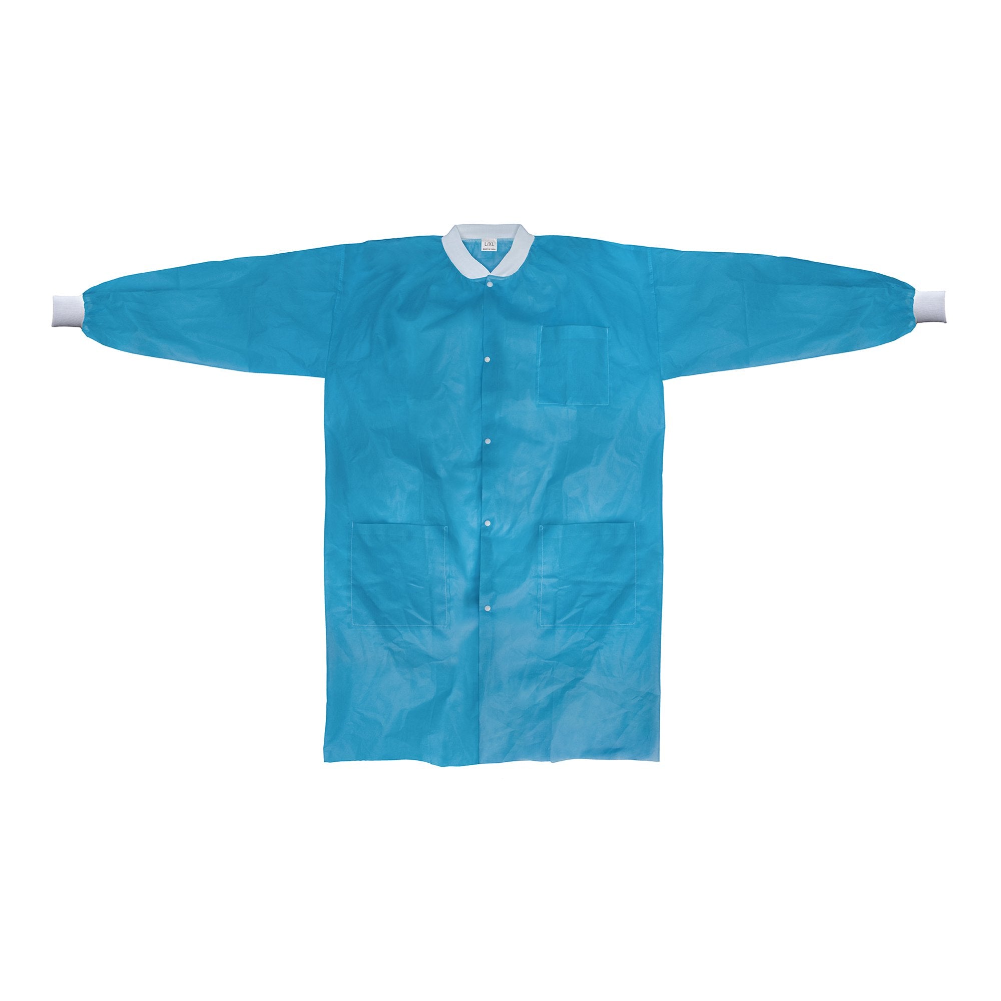 Lab Coat McKesson Blue Large / X-Large Knee Length Spunbond Polypropylene Disposable, Packaging Type- Case