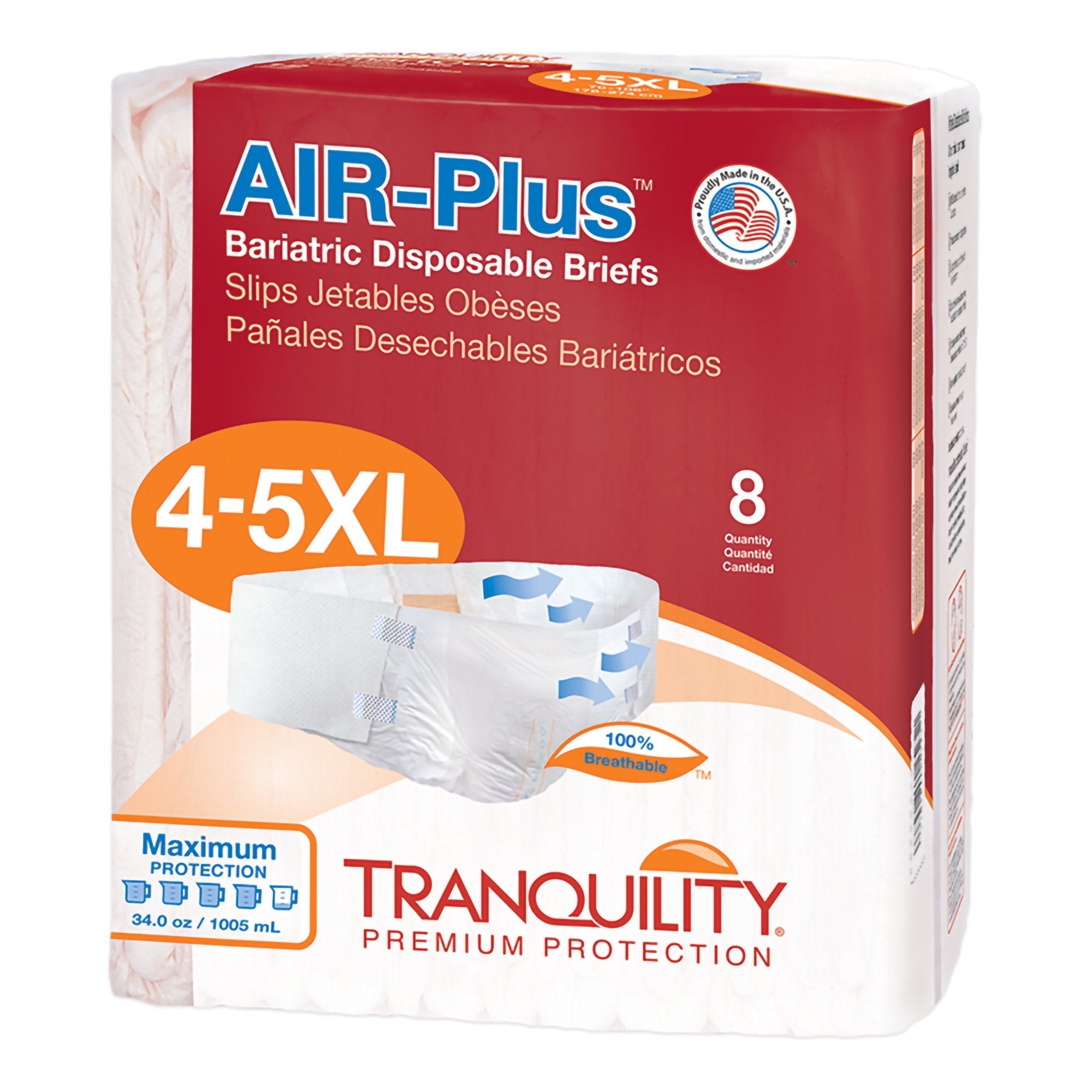 Unisex Adult Incontinence Brief Tranquility AIR-Plus Bariatric 4 to 5X-Large Disposable Heavy Absorbency, Packaging Type- Case