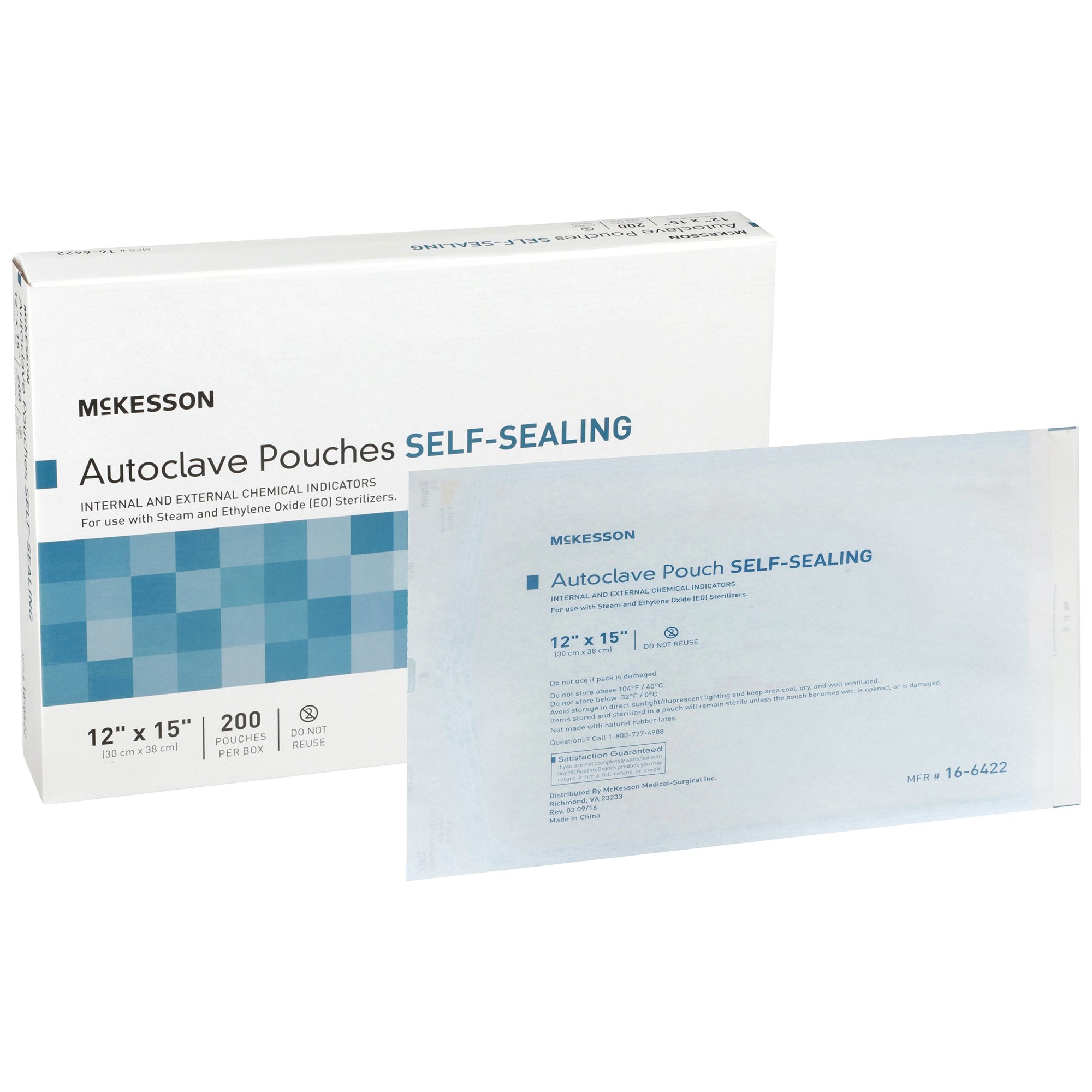 Sterilization Pouch McKesson Ethylene Oxide (EO) Gas / Steam 12 X 15 Inch Transparent Blue / White Self Seal Paper / Film, Packaging Type- Case