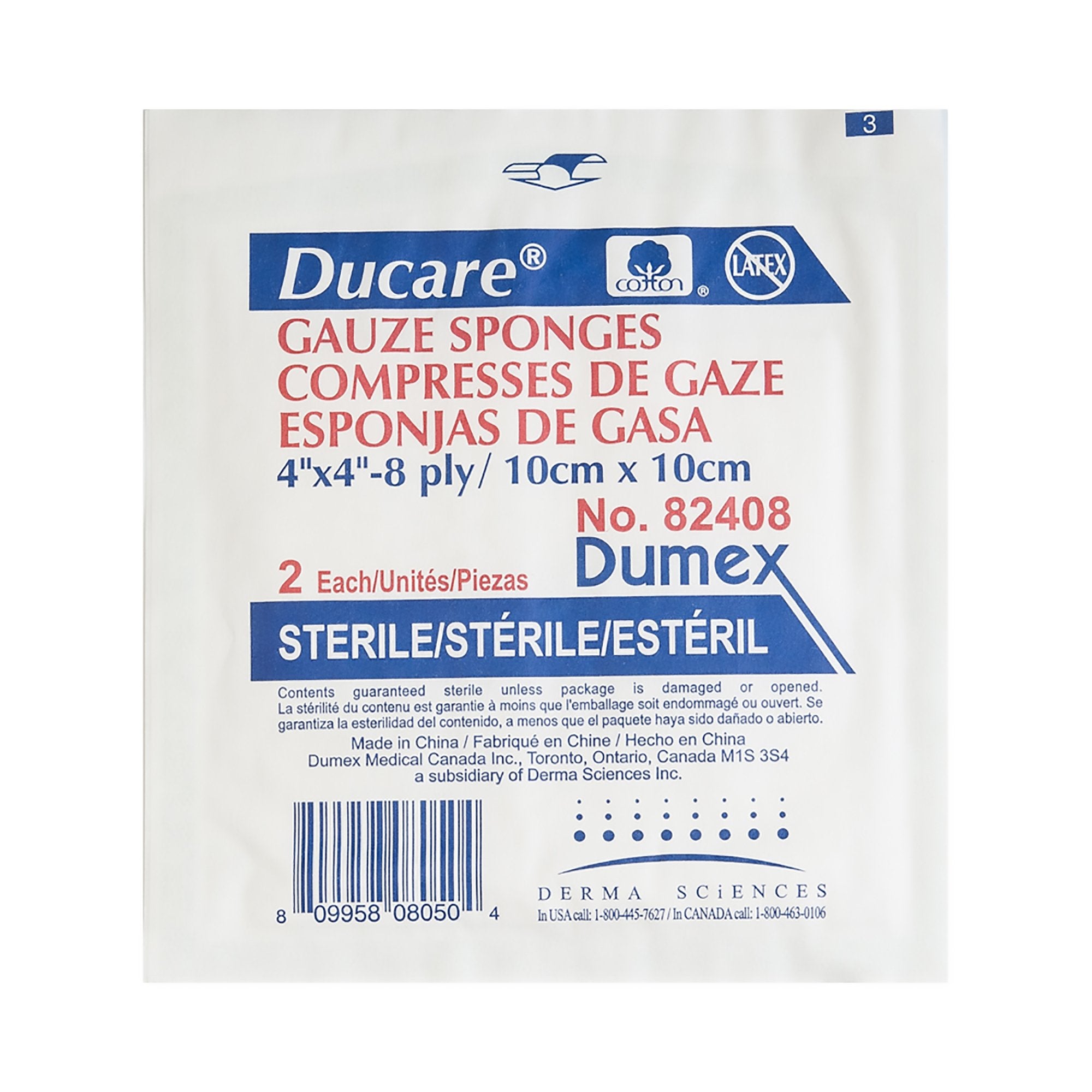 Gauze Sponge Ducare 4 X 4 Inch 8-Ply Sterile 2 per Pack, Packaging Type- Box