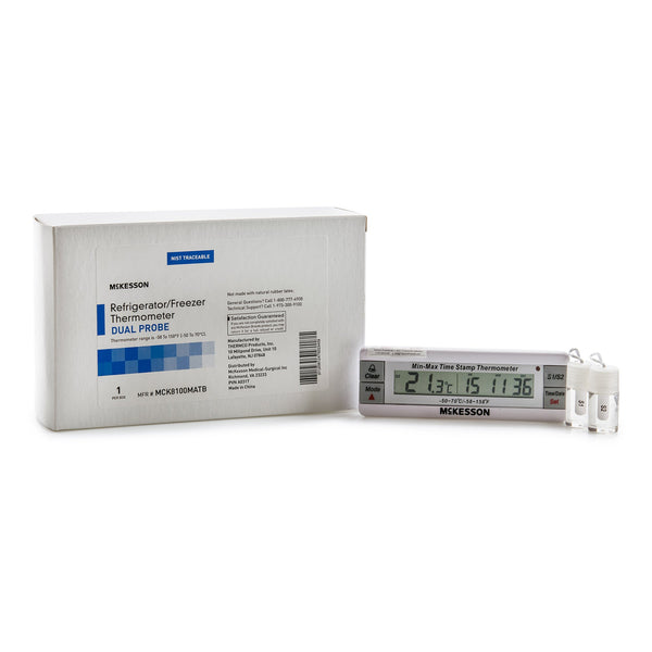 Digital Refrigerator / Freezer Thermometer with Alarm McKesson Fahrenheit / Celsius  58° to +158°F ( 50° to +70°C) Desk / Wall / Door Mount Battery Operated