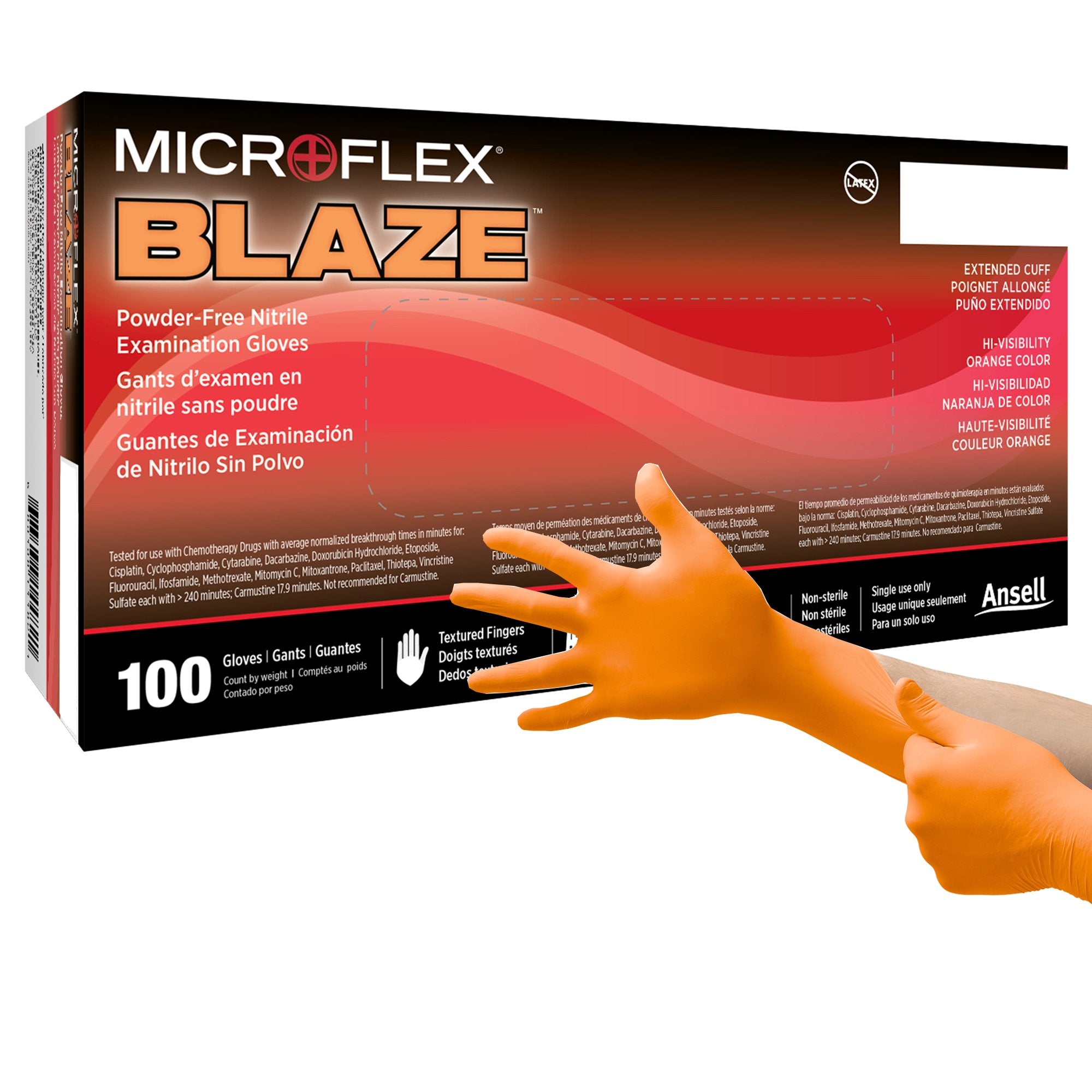 Exam Glove MICROFLEX Blaze X-Large NonSterile Nitrile Standard Cuff Length Textured Fingertips Orange Not Rated