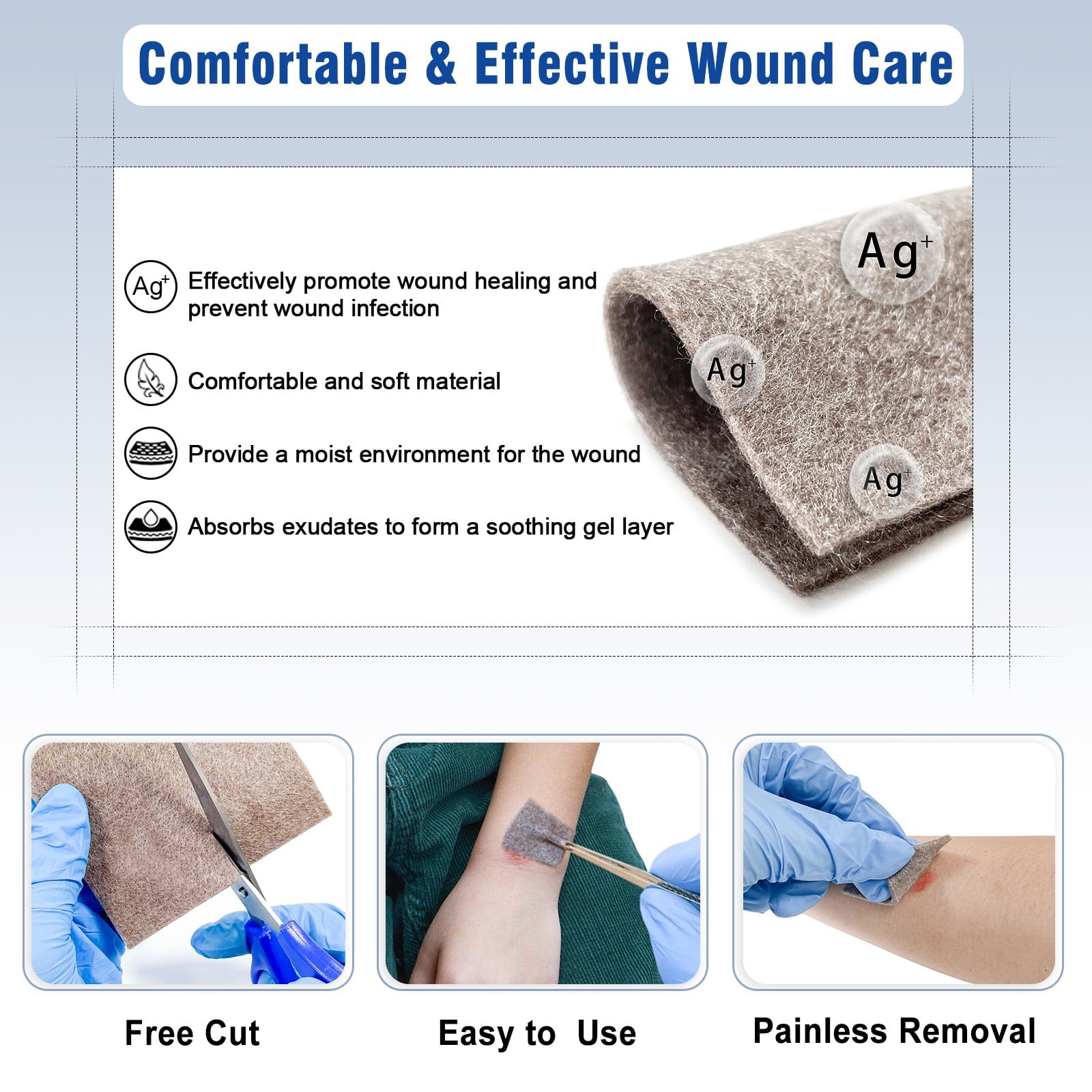 Ceeport  4x4 inch 5/10pcs Ag Silver Calcium Alginate Wound Dressing Pads Soft Silver Highly Absorbent Dressings for Wound Care