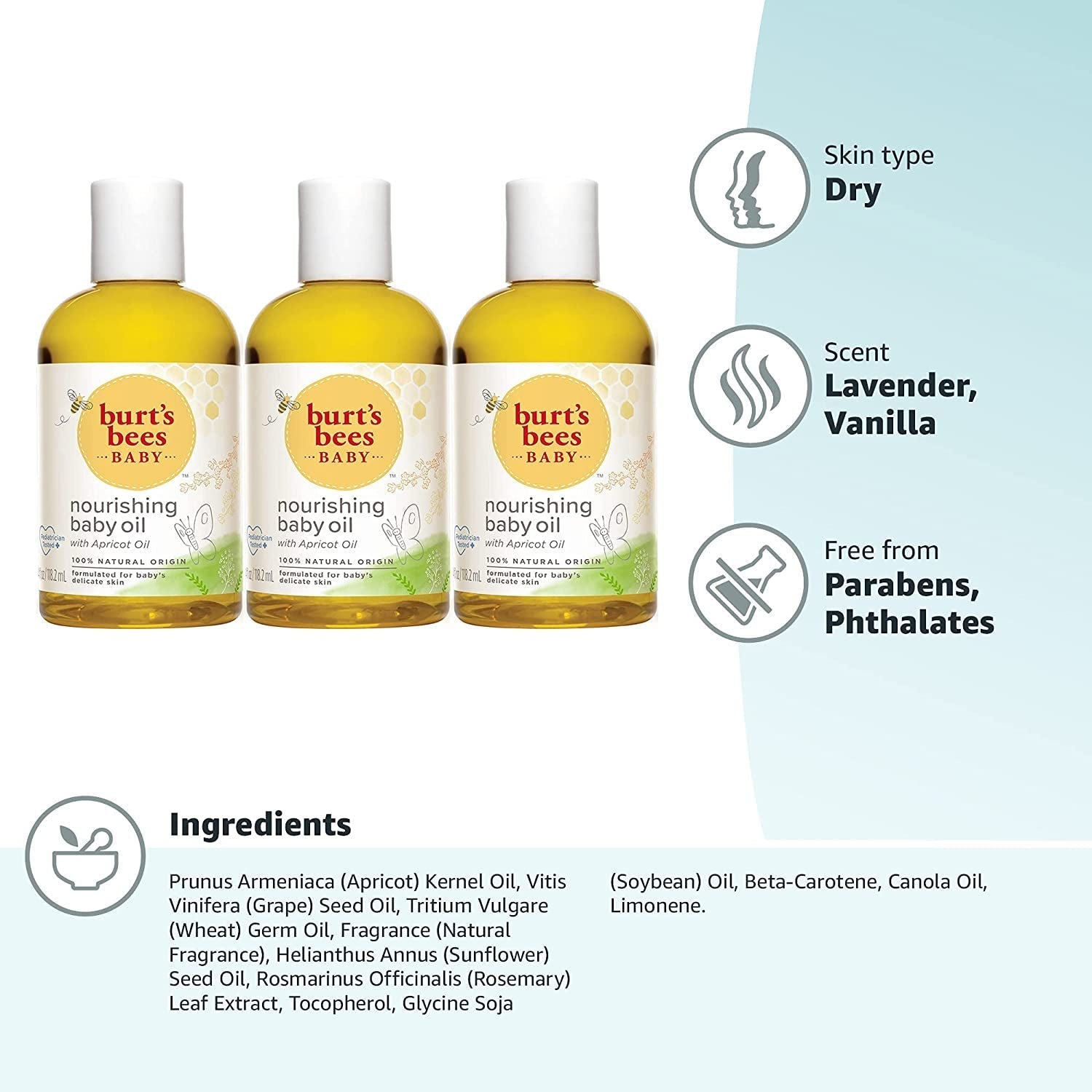 Baby™ Nourishing Baby Oil, 100% Natural Baby Skin Care   4 Ounce Bottle   Pack of 3