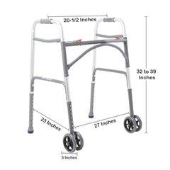 bariatric dual release folding walker with wheels adjustable height mckesson steel frame