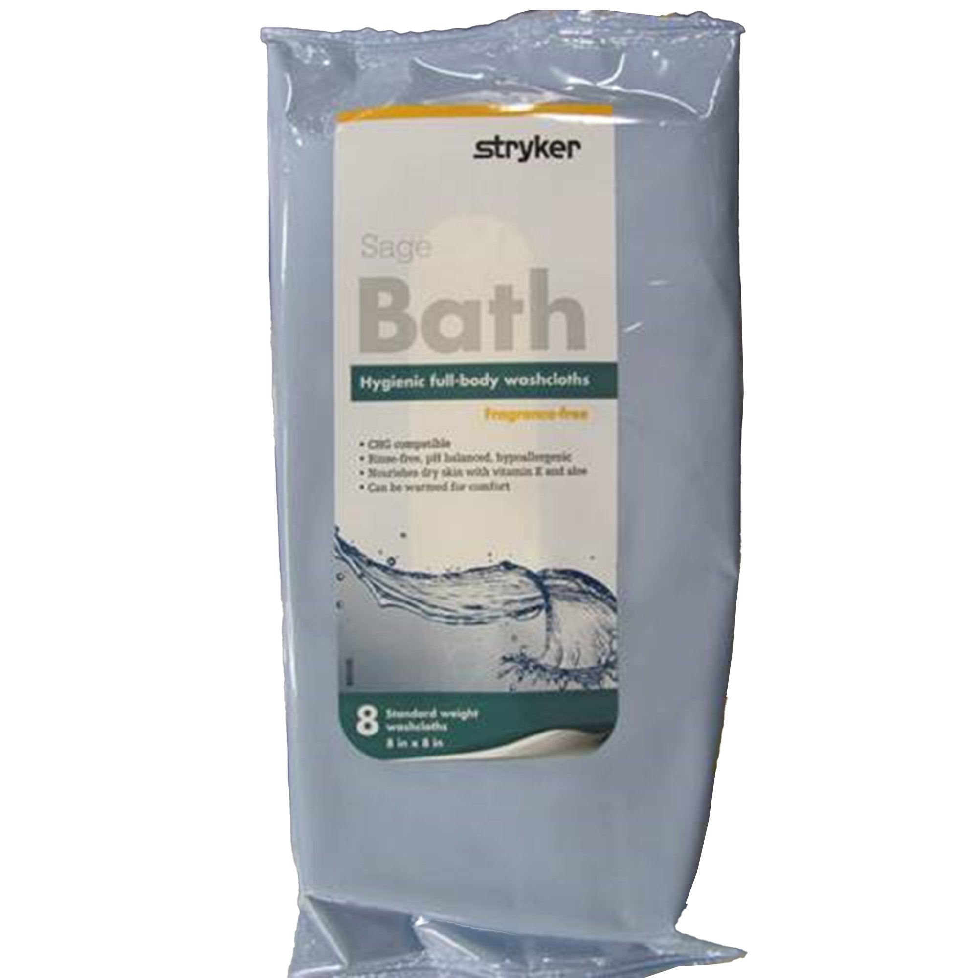 Rinse-Free Bath Wipe Sage Bath Soft Pack Unscented 8 Count, Packaging Type- Case