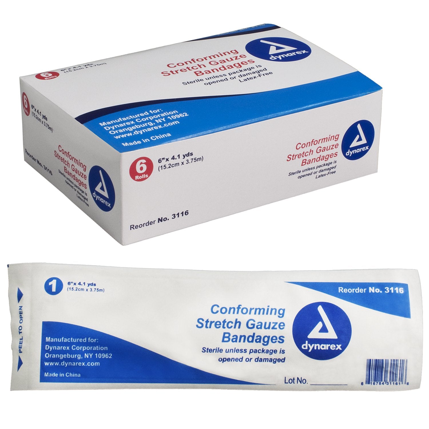 Conforming Bandage Dynarex 6 Inch X 4-1/10 Yard 1-Ply Sterile 1 per Pouch