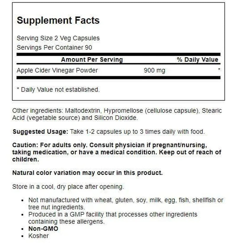 Apple Cider Vinegar Capsules, 450 Mg, 180 Ct