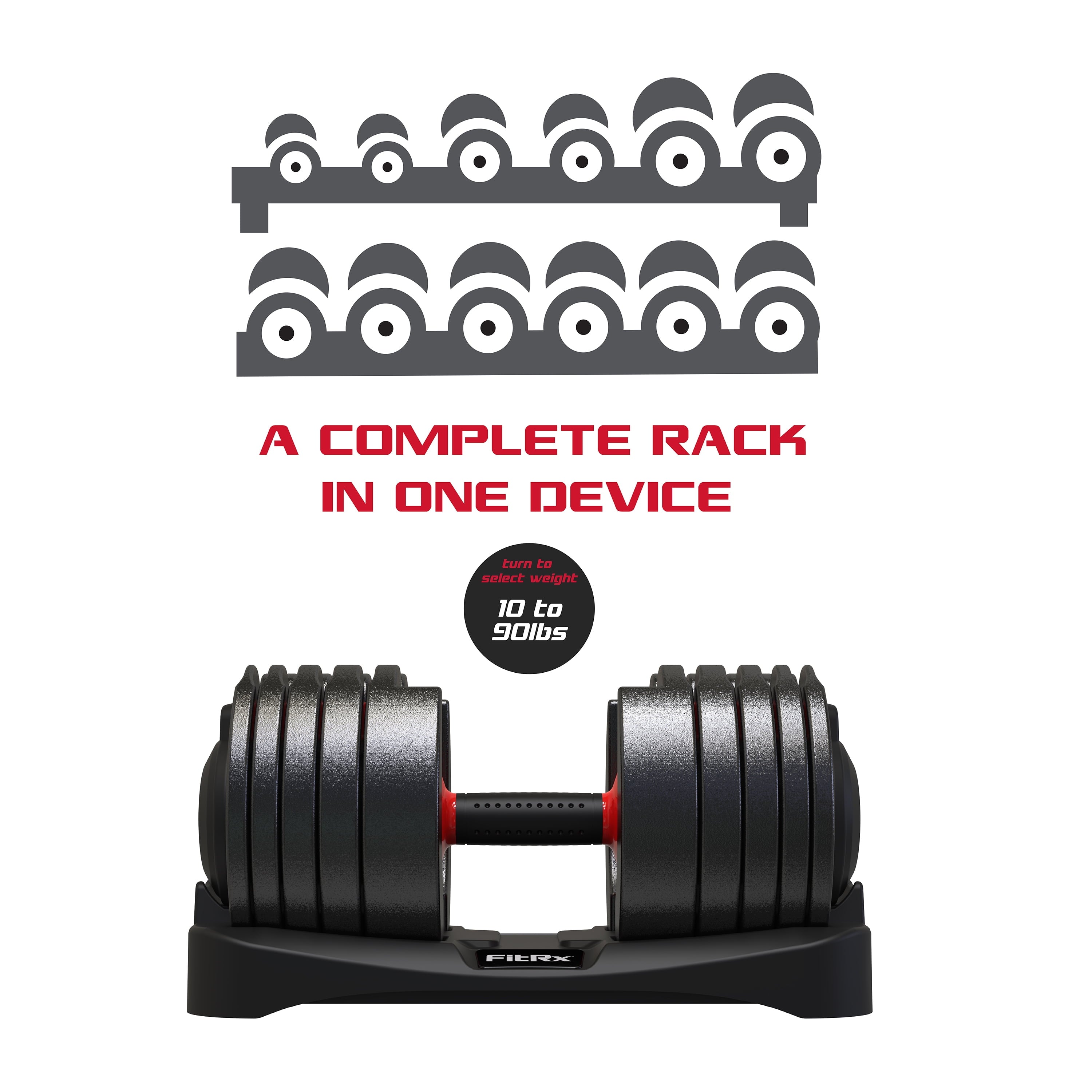 Smartbell XL, Quick-Select Adjustable Dumbbell, 10-90 Lbs. Weight, Black, Single