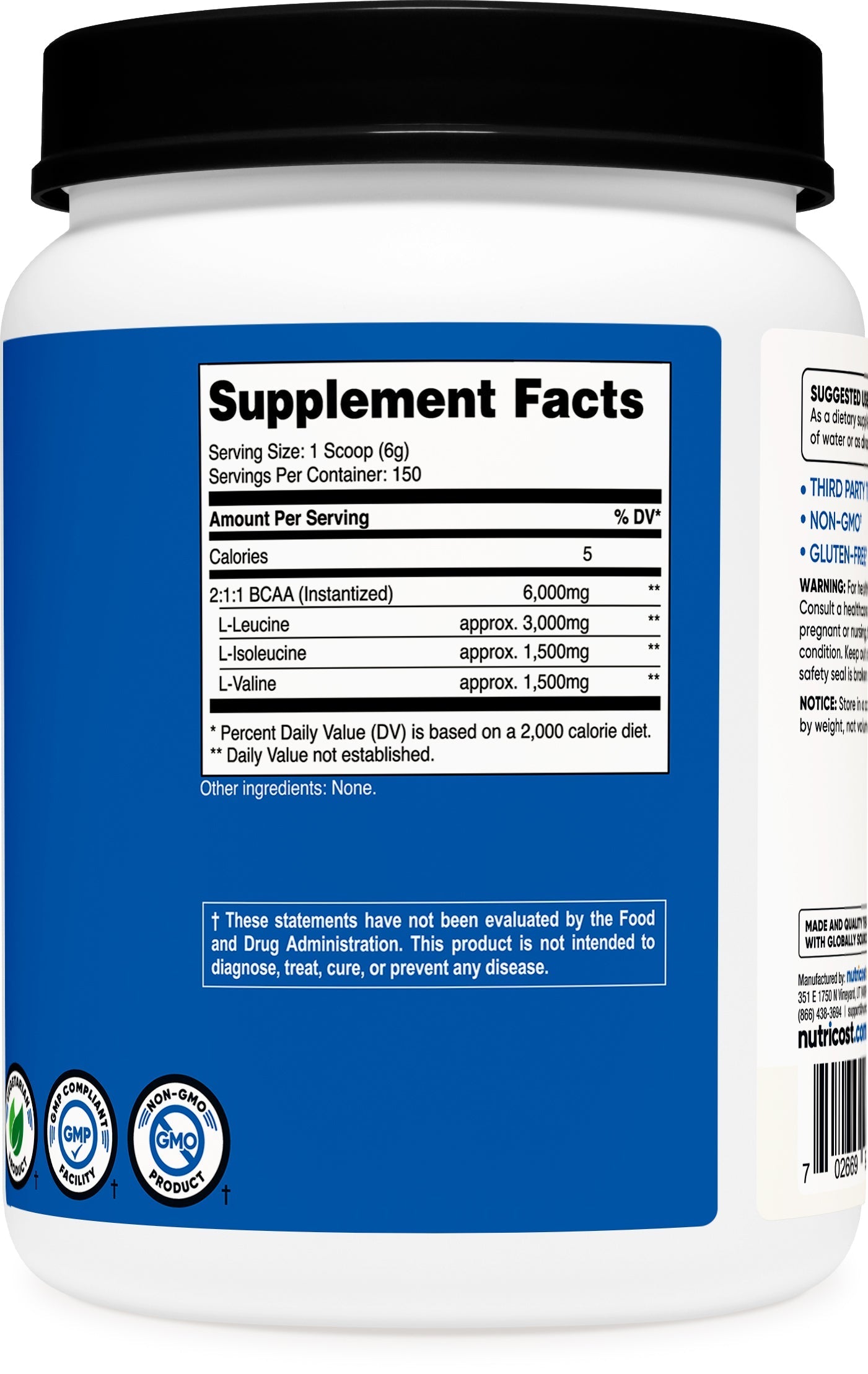 BCAA Powder 2:1:1 (Unflavored) 150 Servings  Amino Acid Supplement