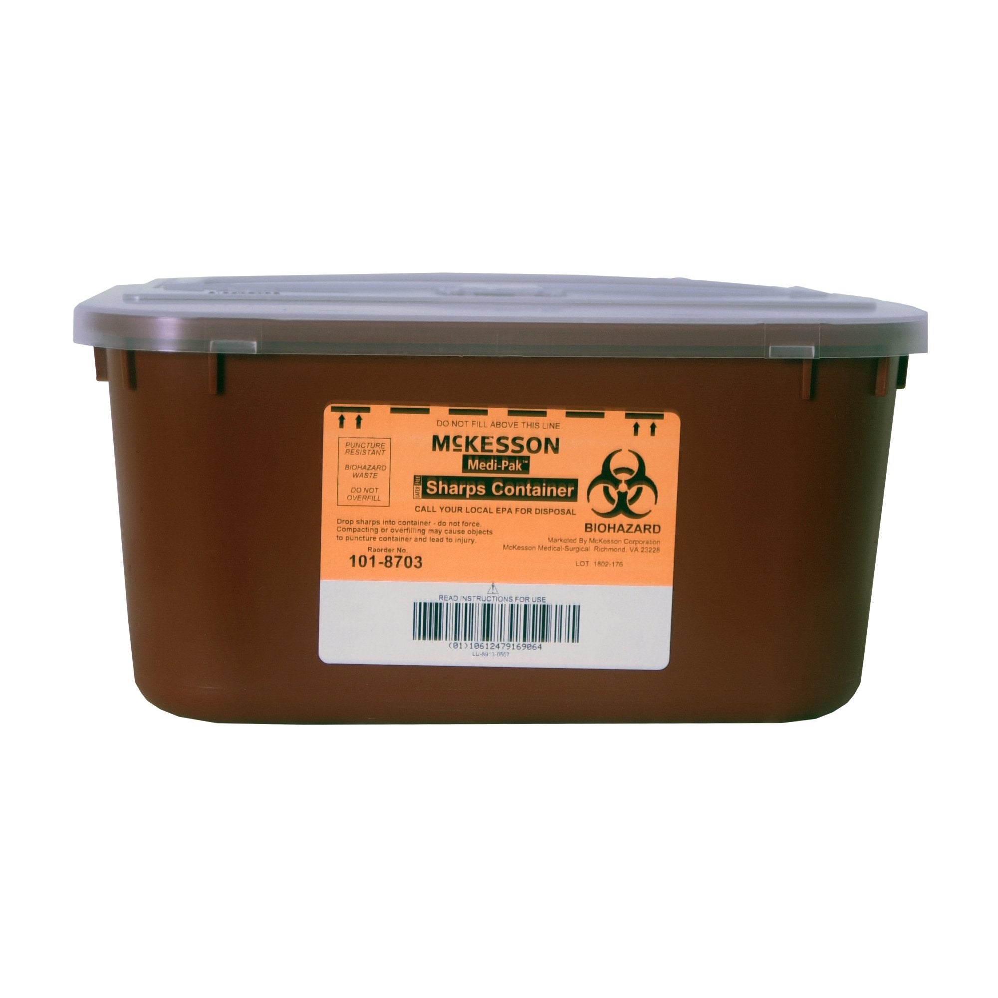 Sharps Container McKesson Red Base 5 H X 10 W X 7 D Inch Horizontal Entry 1 Gallon, Packaging Type- Each