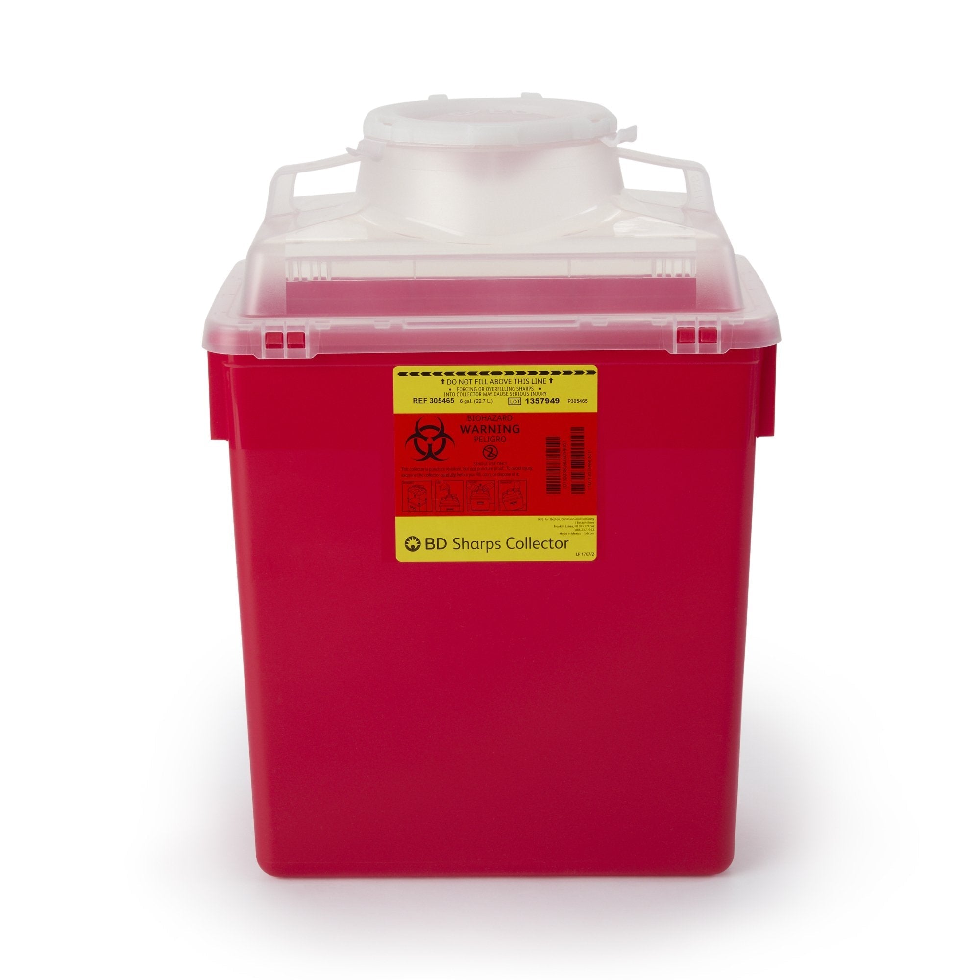 Sharps Container BD Red Base 17 1/2 X 12 4/5 X 8 4/5 Inch Vertical Entry 6 Gallon