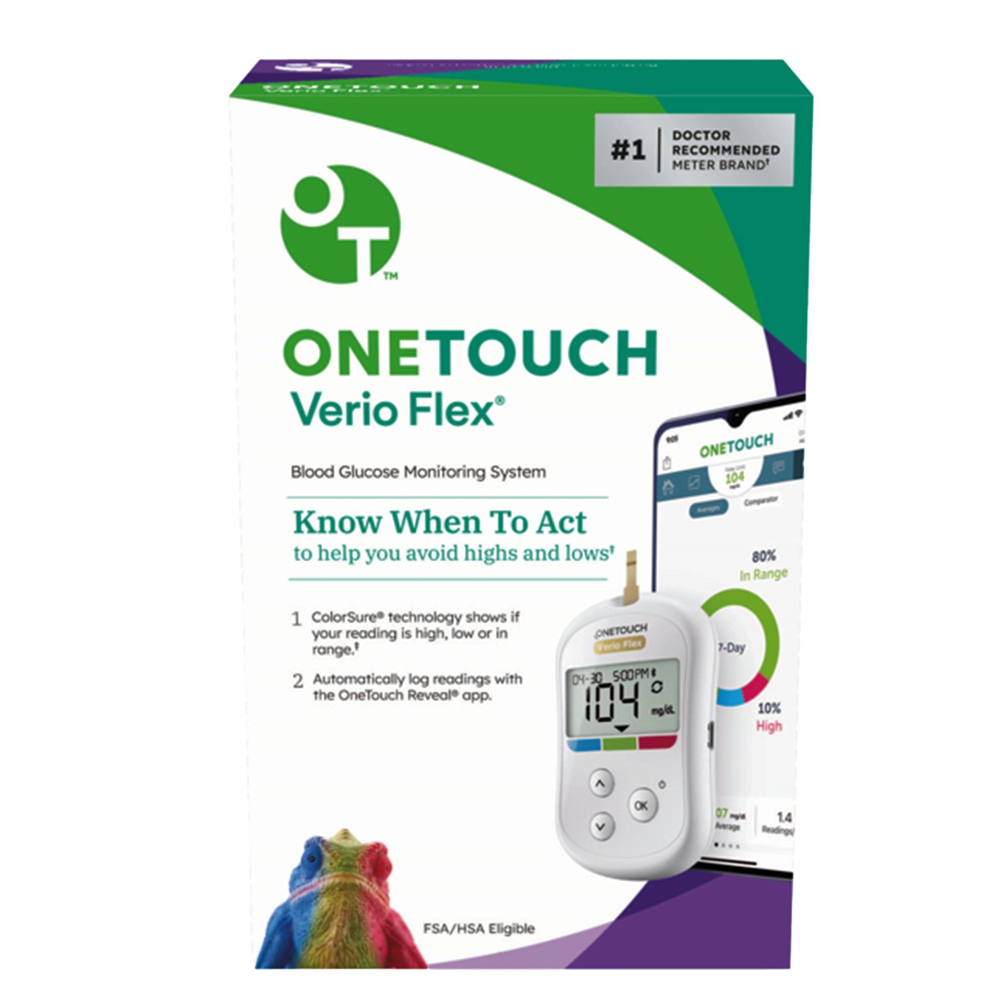 Blood Glucose Meter OneTouch Verio Flex 5 Second Results Stores up to 500 Results No Coding Required