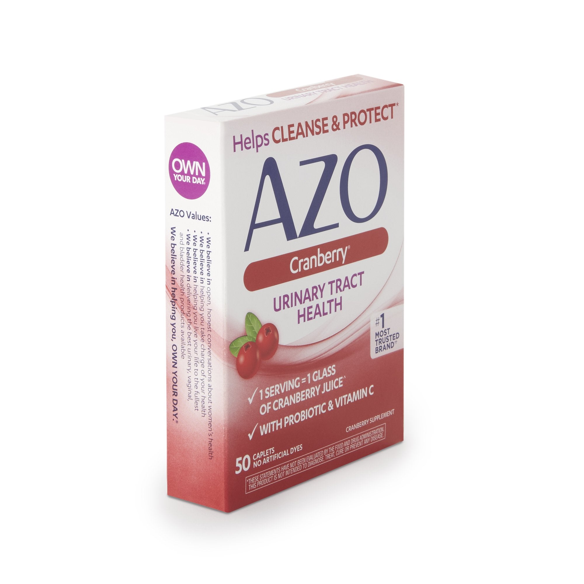 Urinary Pain Relief AZO Vitamin C 60mg, Calcium 110 mg, Cranberry 500 mg, Bacillus Coagulans 30 mg Tablet 50 per Box, Packaging Type- Box