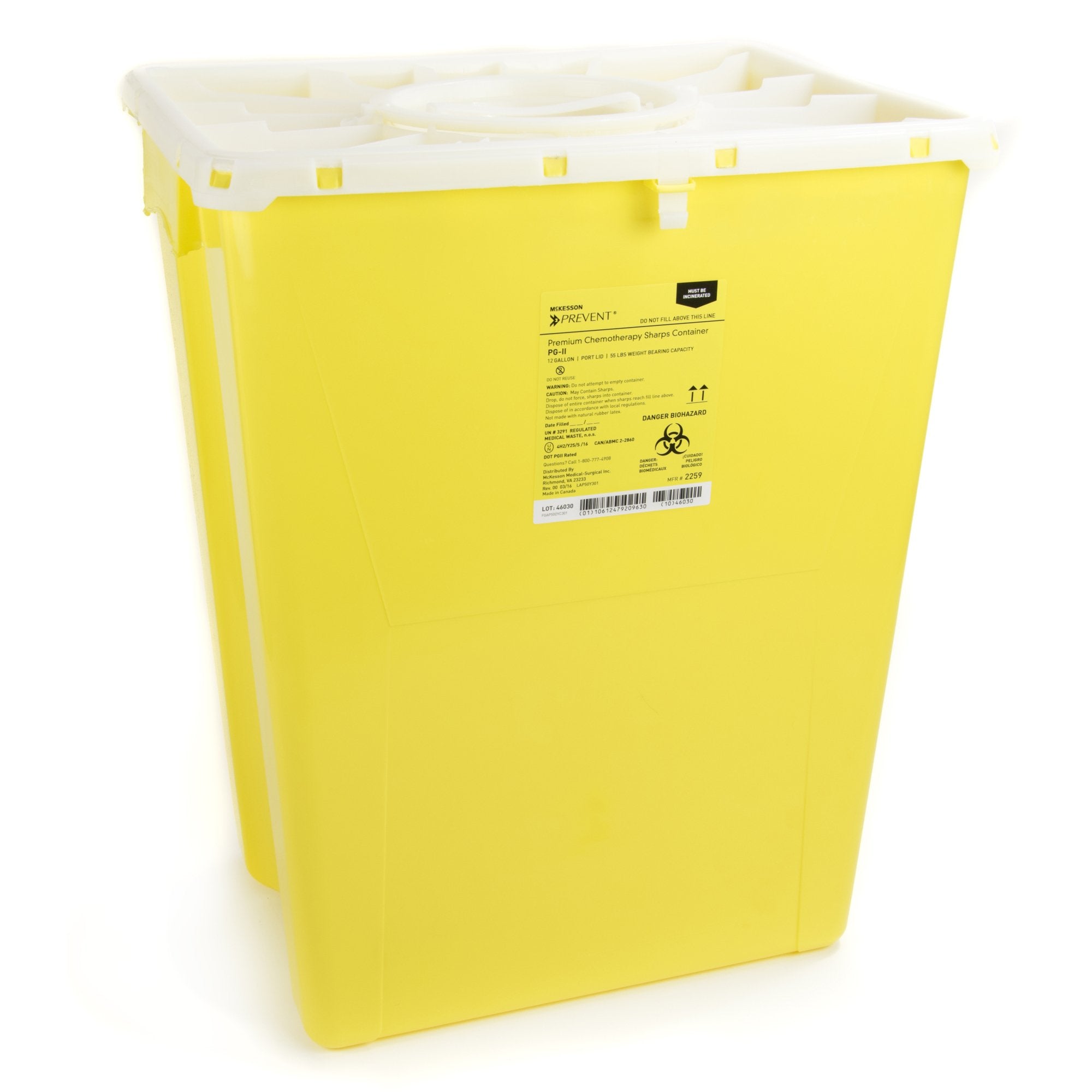 Chemotherapy Waste Container McKesson Prevent Yellow Base 20-4/5 H X 17-3/10 W X 13 L Inch Vertical Entry 12 Gallon, Packaging Type- Each