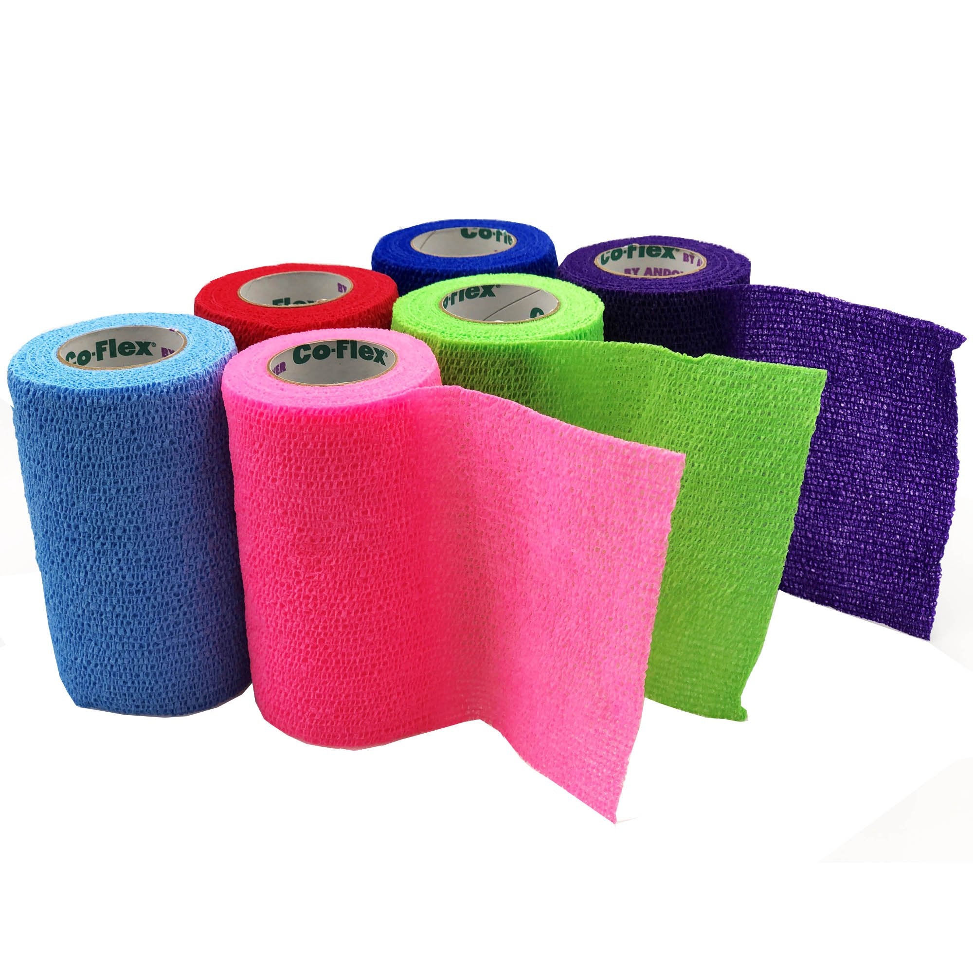 Cohesive Bandage CoFlex 4 Inch X 5 Yard Self-Adherent Closure Neon Pink / Blue / Purple / Light Blue / Neon Green / Red NonSterile 14 lbs. Tensile Strength