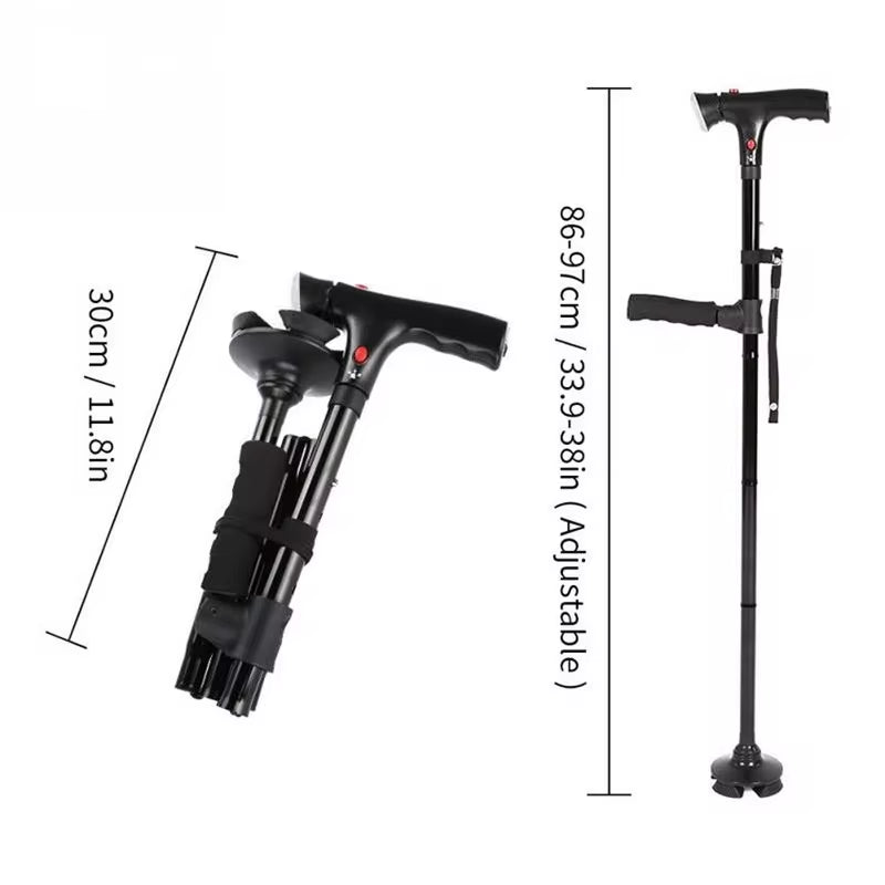 Collapsible Telescopic Folding Cane Elder Cane LED with Alarm Walking Trusty Sticks Elder Crutches for Mothers the Elder Fathers