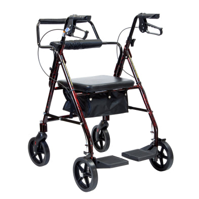 Dynarex 10208 DynaGo Duo Transport Stand up Folding Rollator, 300lbs Capacity Aluminium Red Frame