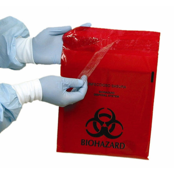 Biohazard Waste Bag Unimed   Midwest 1.4 Quart Red Bag 9 X 10 Inch