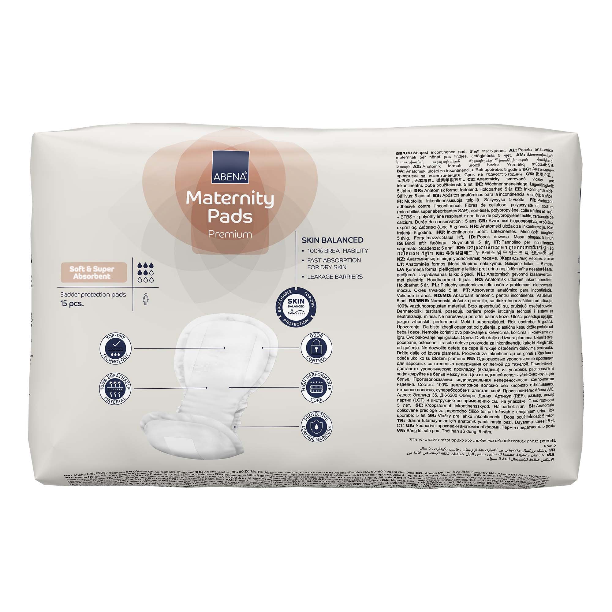 bladder control pad abena maternity 7 8 x 16 5 inch moderate absorbency fluff polymer core one size fits most cs 270
