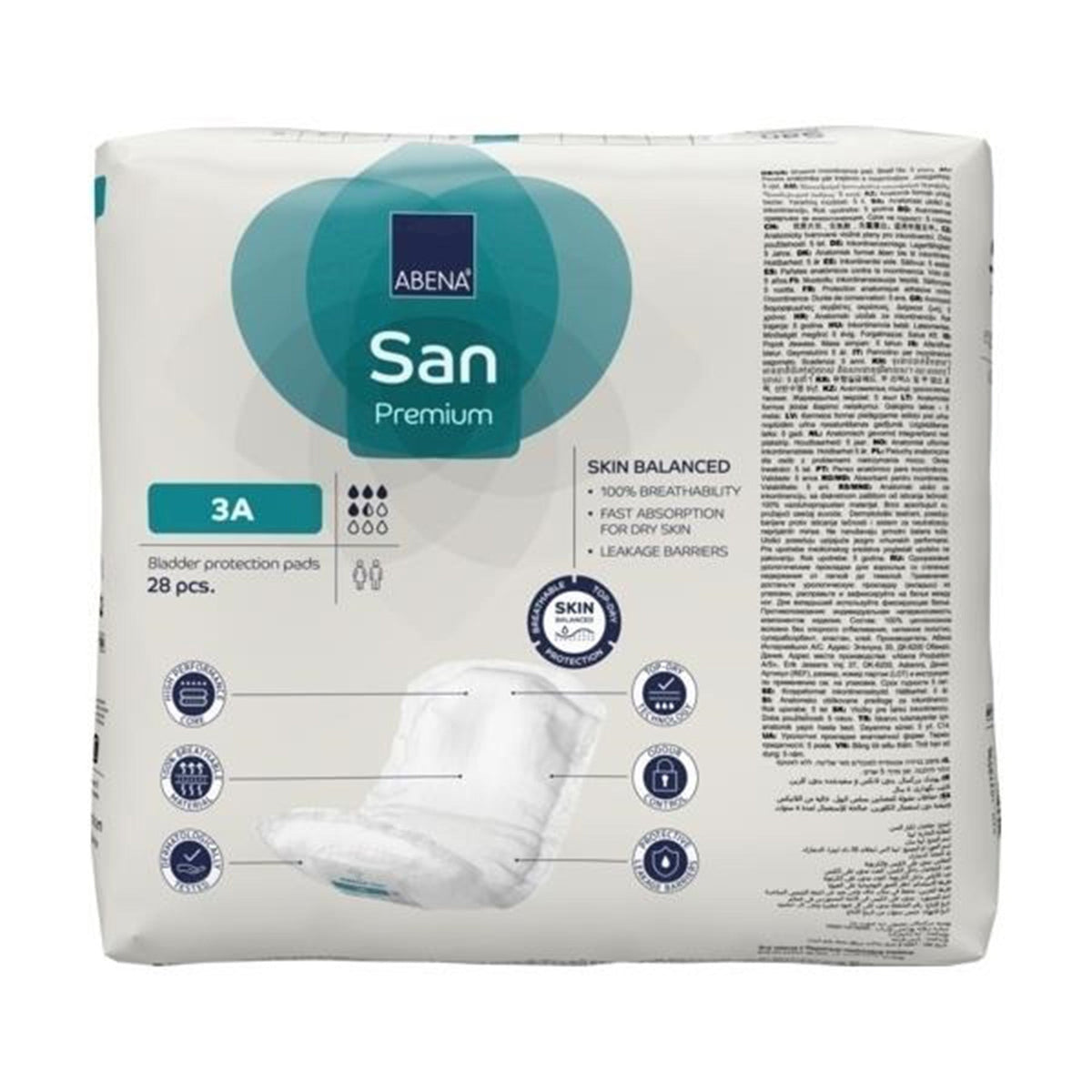 bladder control pad abena san premium 4 3 x 12 9 inch moderate absorbency fluff polymer core size 3a packaging type case