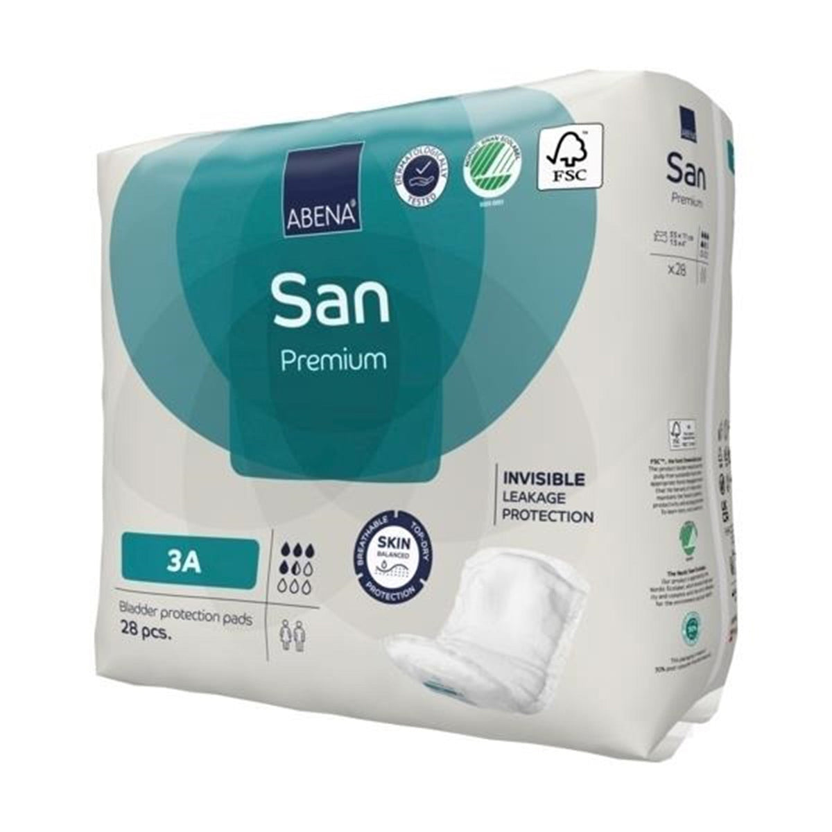 bladder control pad abena san premium 4 3 x 12 9 inch moderate absorbency fluff polymer core size 3a packaging type case