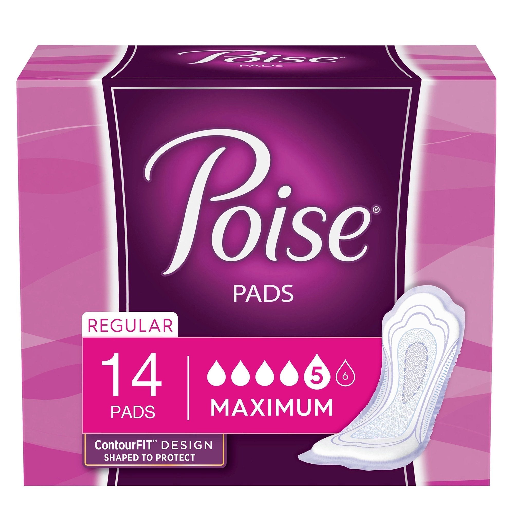 Bladder Control Pad Poise 12.2 Inch Length Heavy Absorbency Sodium Polyacrylate Core Regular
