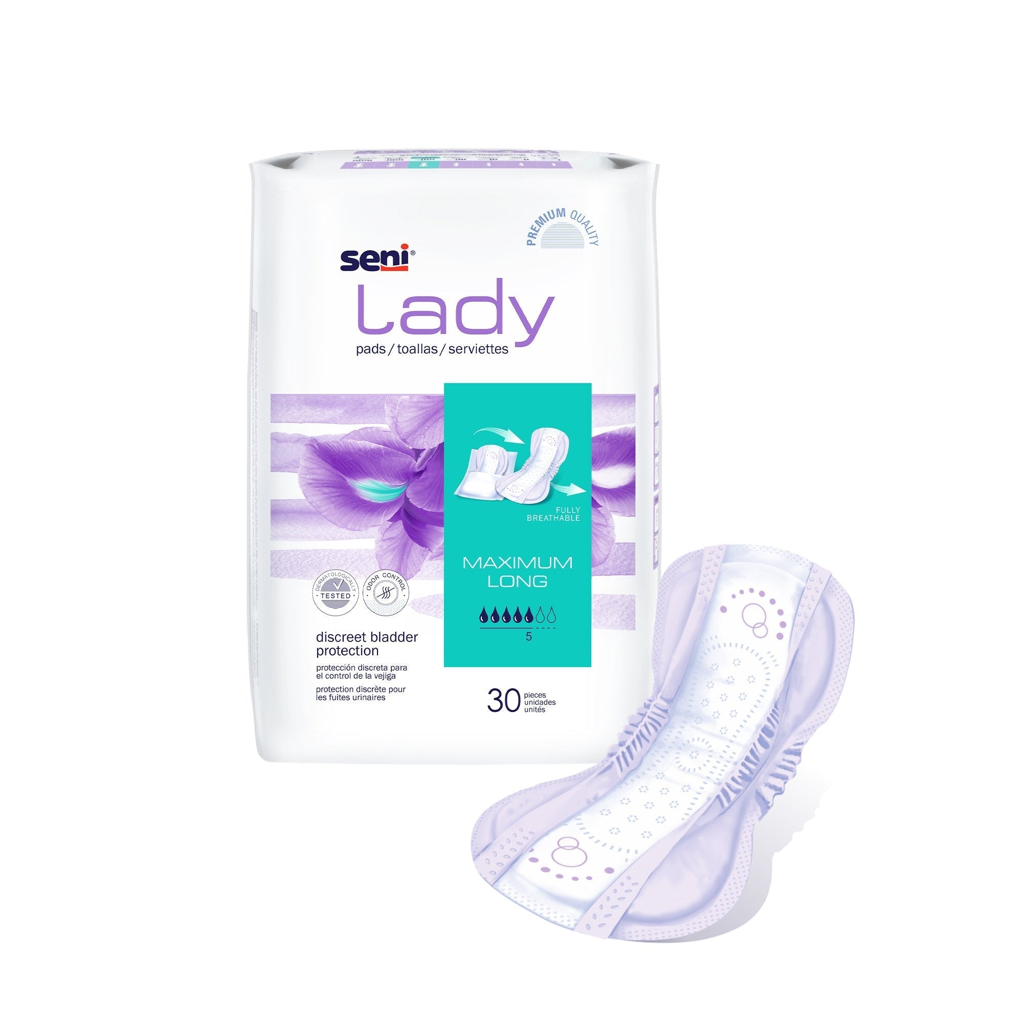 bladder control pad seni lady maximum 11 inch length moderate absorbency super absorbent core one size fits most packaging type case