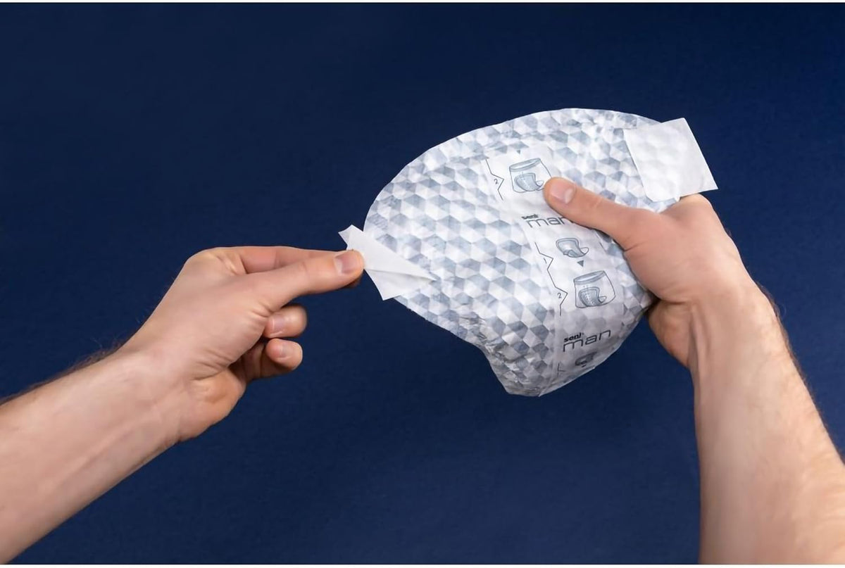 bladder control pad seni man active 8 9 10 x 10 3 5 inch moderate absorbency super absorbent core one size fits most packaging type case