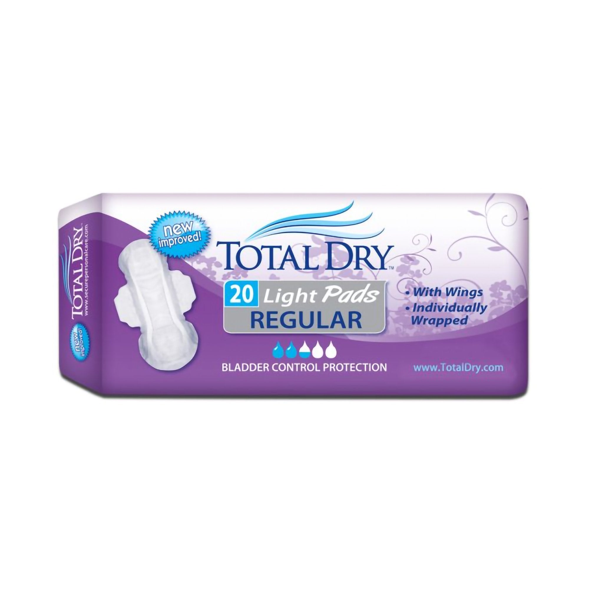 Bladder Control Pad TotalDry 11 Inch Length Moderate Absorbency Polymer Core Regular
