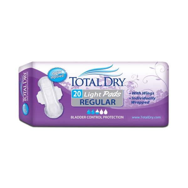 Bladder Control Pad TotalDry 11 Inch Length Moderate Absorbency Polymer Core Regular