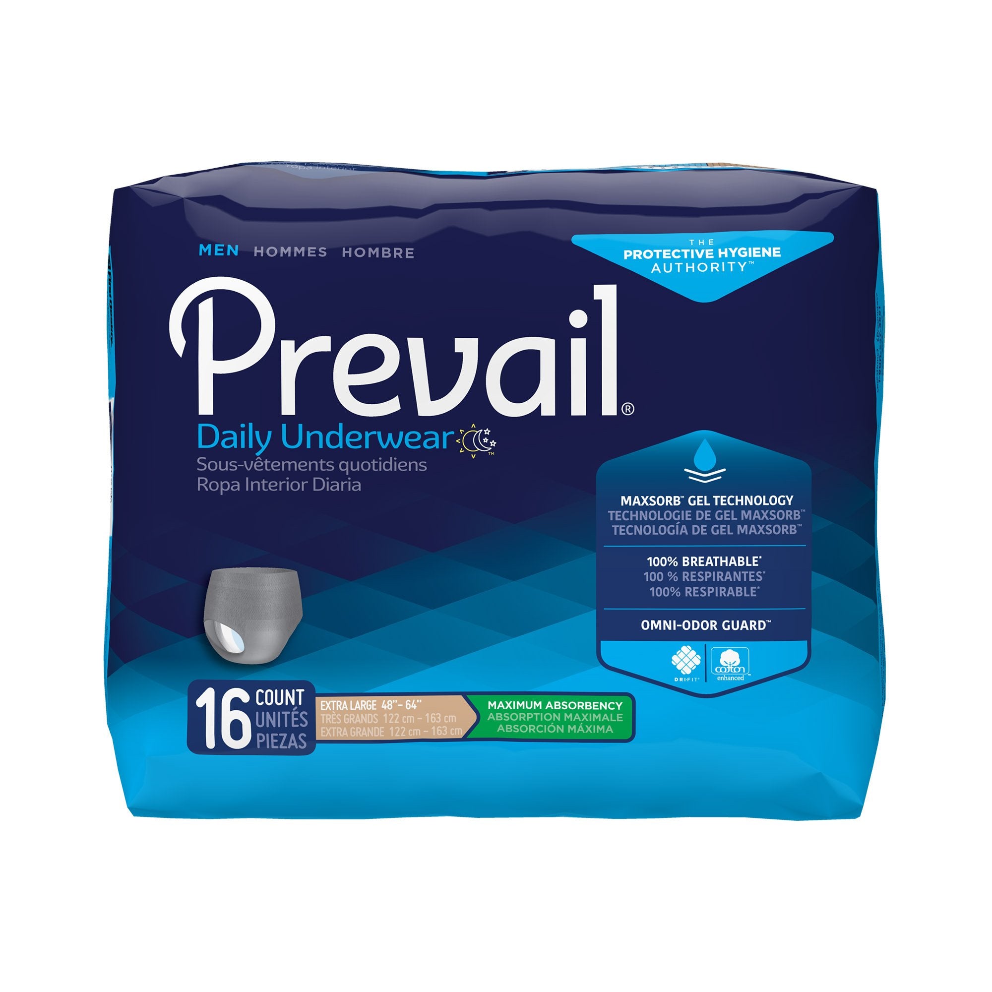 Male Adult Absorbent Underwear Prevail Daily Underwear Pull On with Tear Away Seams X-Large Disposable Heavy Absorbency, Packaging Type- Case