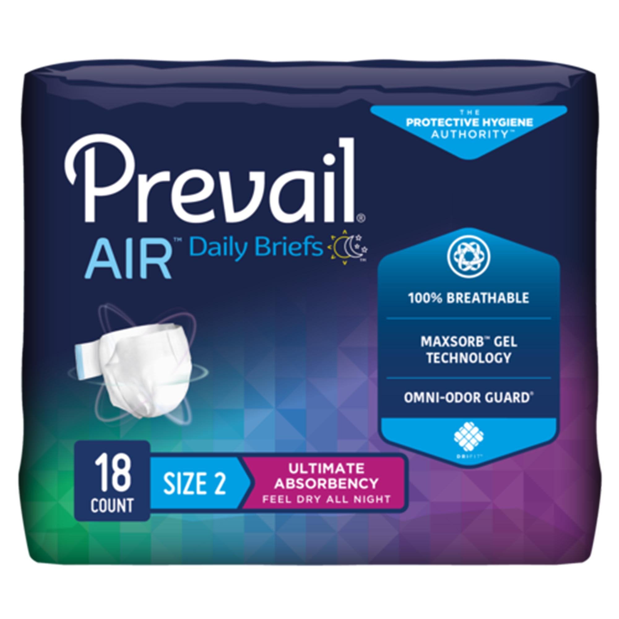 Unisex Adult Incontinence Brief Prevail Air Size 2 / Large Disposable Heavy Absorbency, Packaging Type- Case