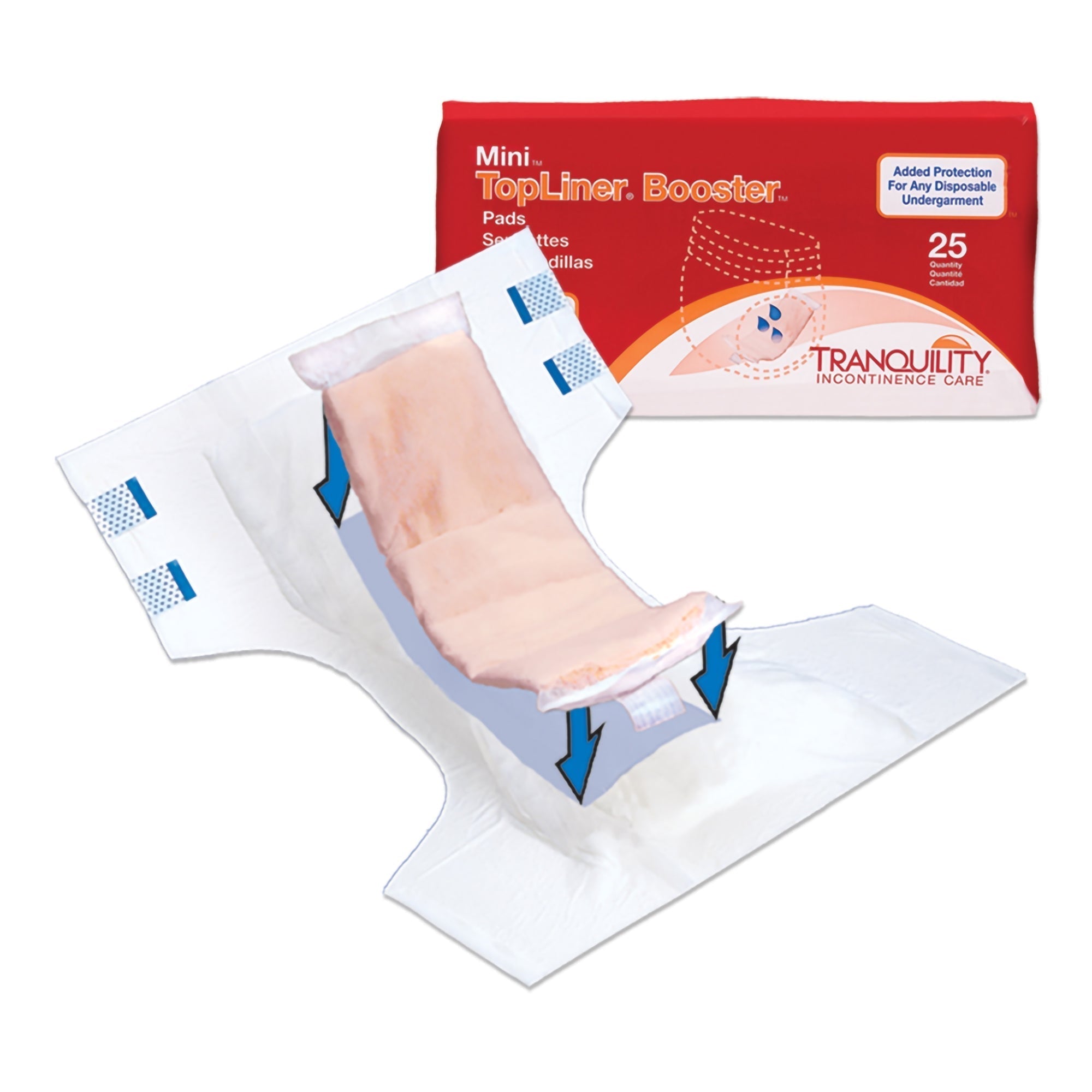 booster pad tranquility topliner 2 3 4 x 10 1 2 inch heavy absorbency super absorbent core mini packaging type case