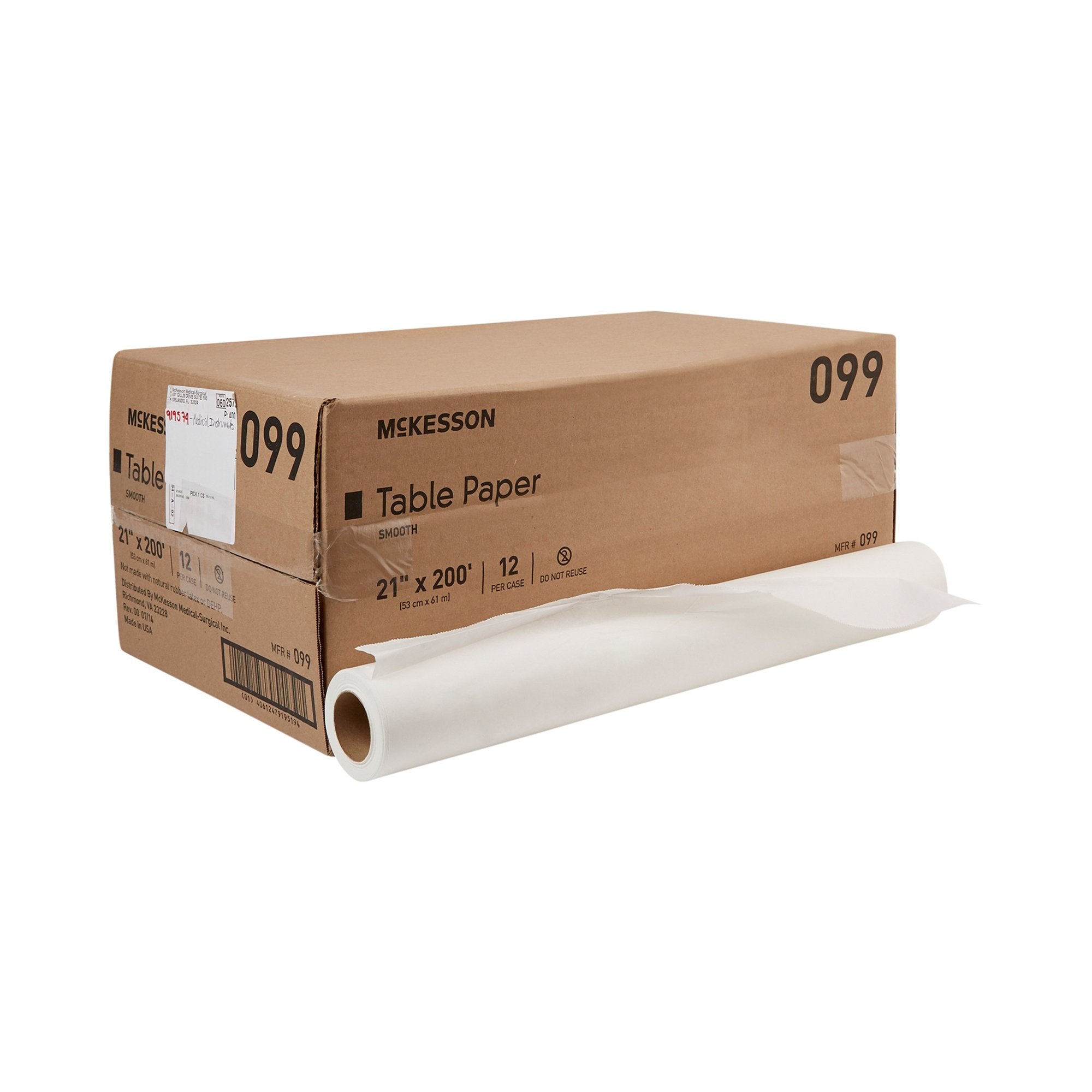 Table Paper McKesson 21 Inch Width 200 Foot Length White Smooth, Packaging Type- Case