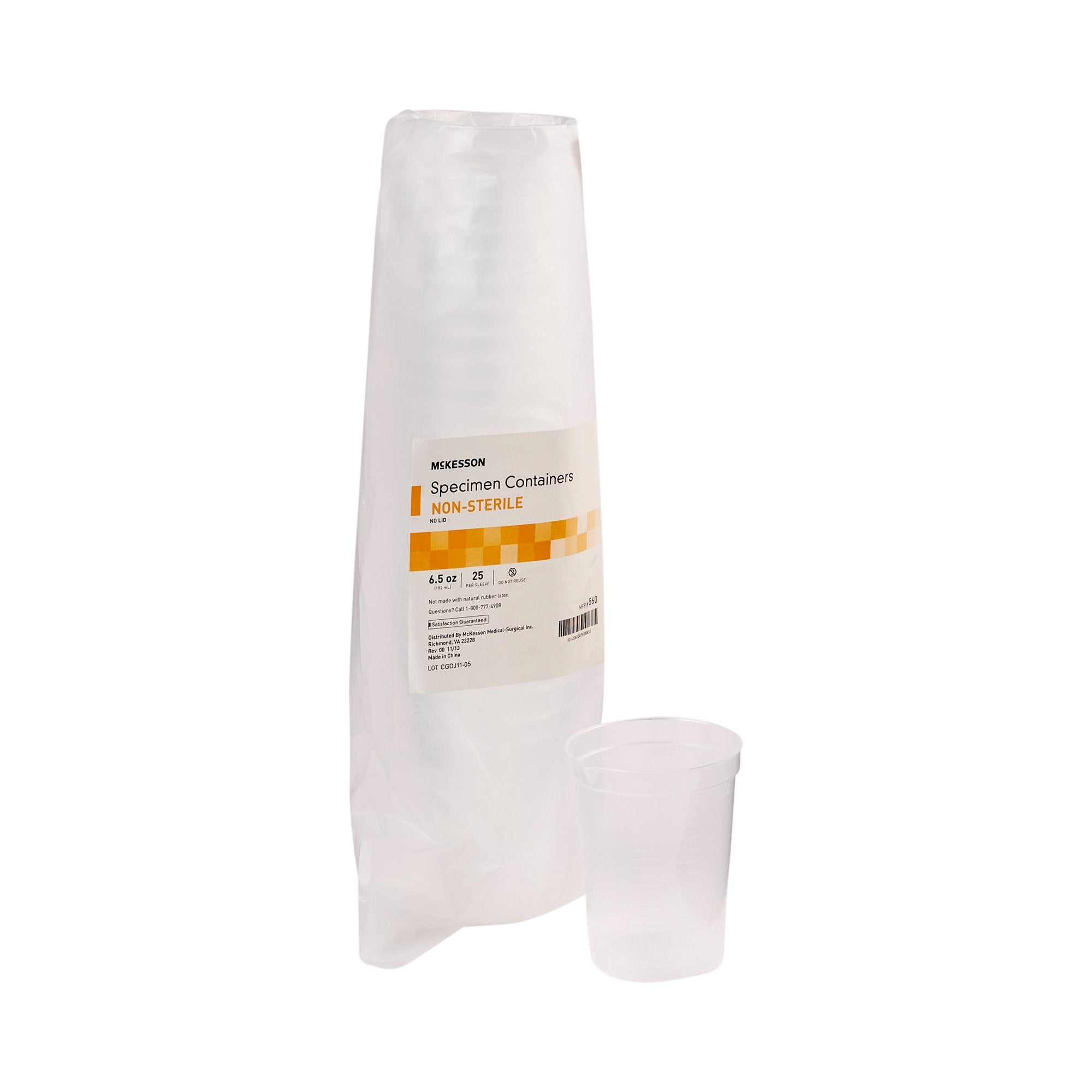 Specimen Container McKesson 192 mL (6.5 oz.) Without Closure NonSterile, Packaging Type- Box